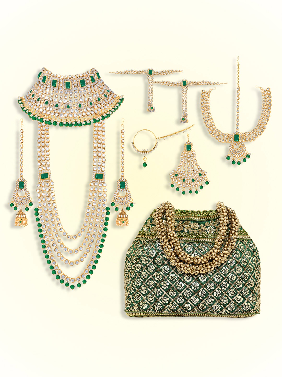 

Peora Gold-Plated Kundan Stone-Studded & Beaded Jewellery Set