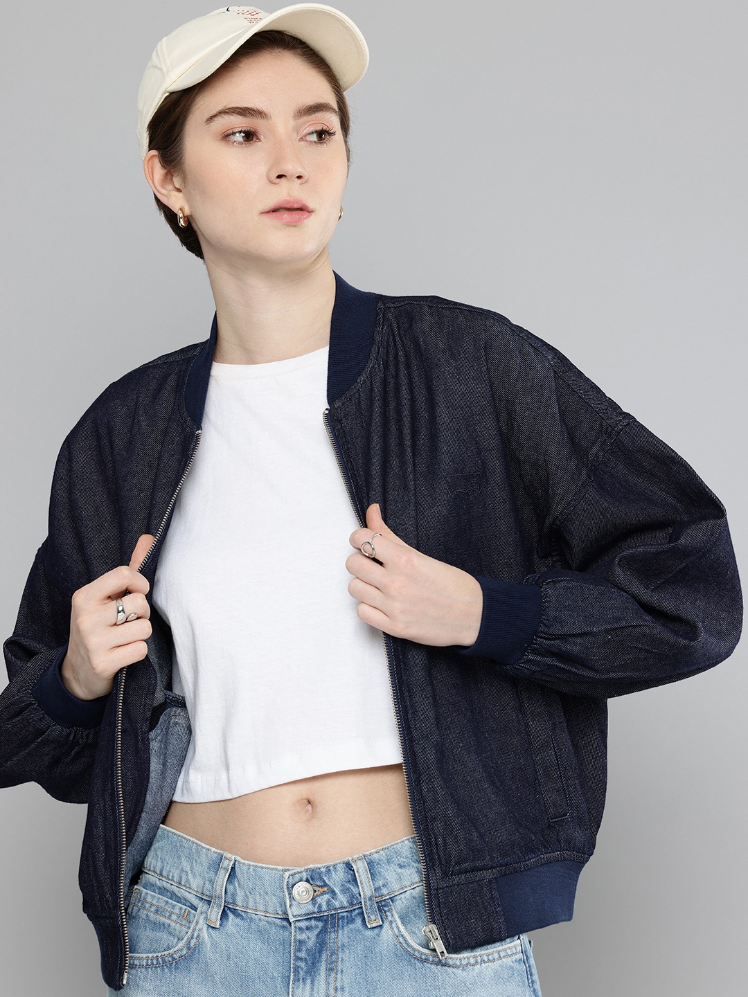 

Levis Pure Cotton Denim Relaxed Fit Bomber Jacket, Navy blue