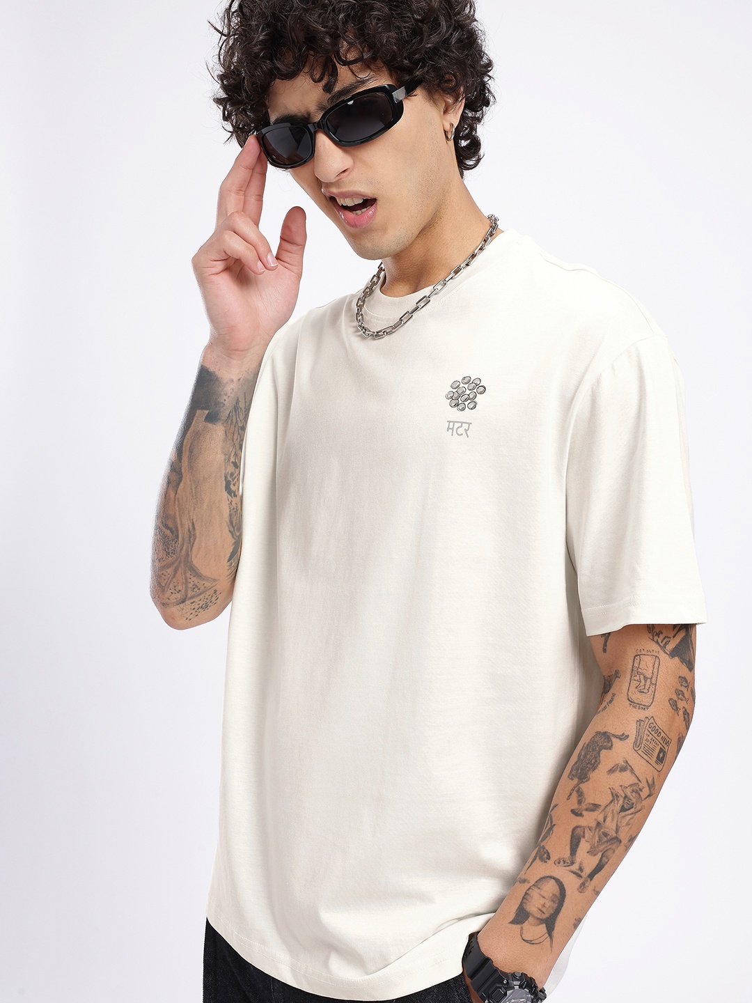 

glitchez Basic Vibes Printed Oversized T-shirt, Off white