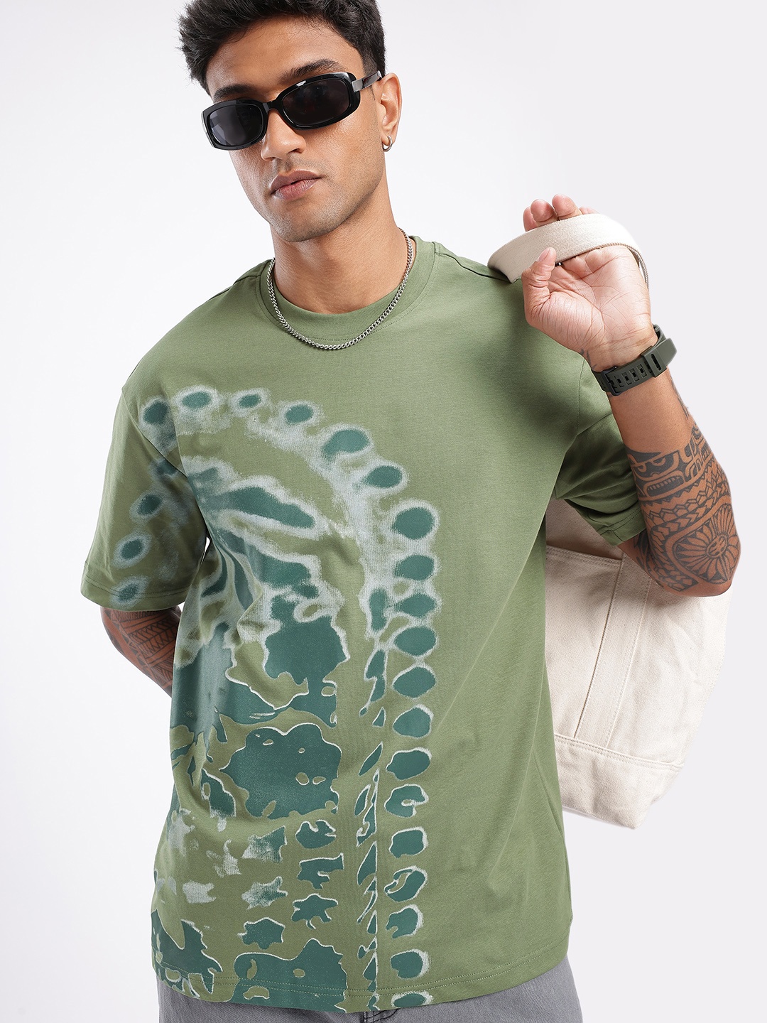 

glitchez Trend Vibes Printed Oversized T-shirt, Green