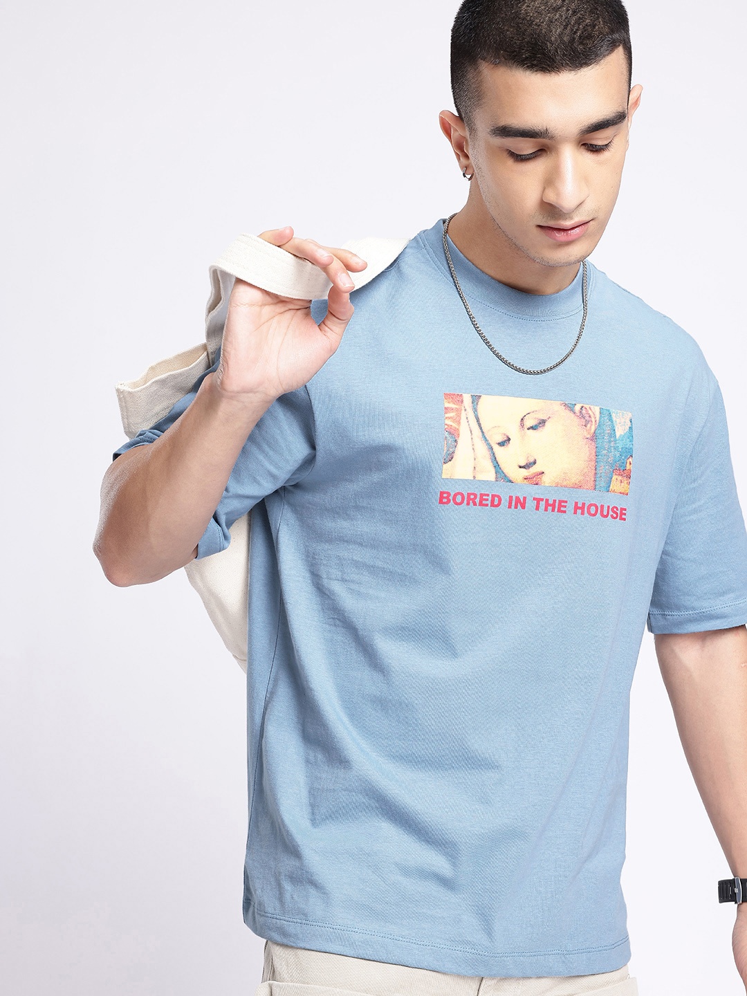 

glitchez Boredom Mode Printed Relaxed Fit T-shirt, Blue