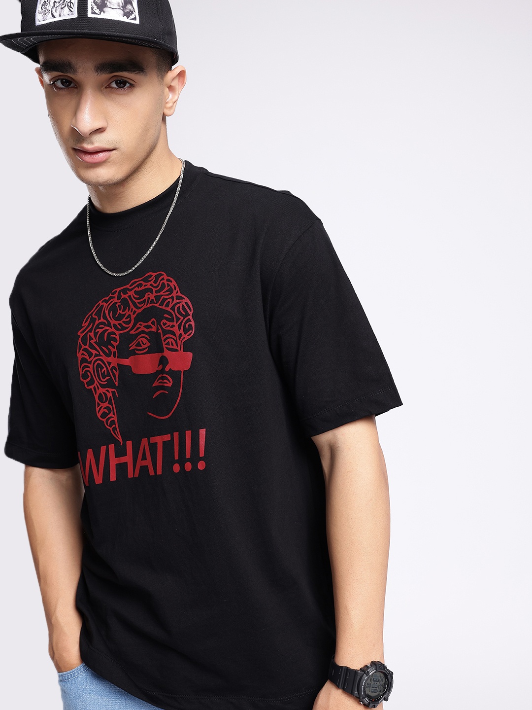

glitchez Downtown Dope Printed Oversized T-shirt, Black