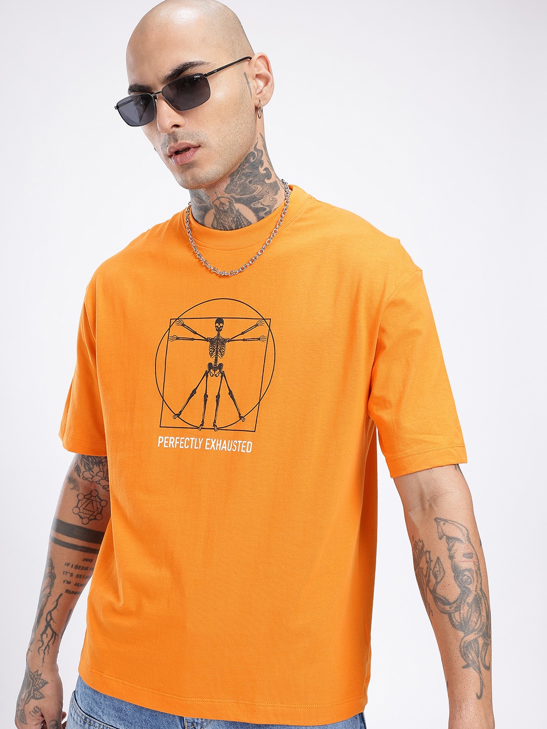 

glitchez Perfectly Drained Printed Oversized T-shirt, Orange