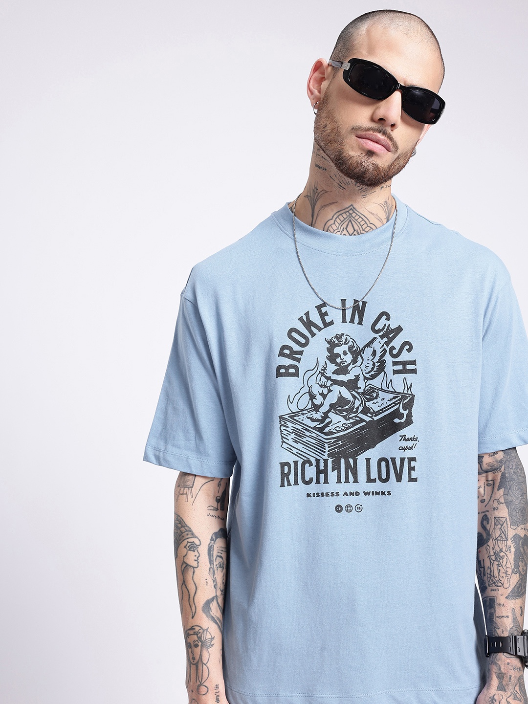 

glitchez Wealth In Love Printed Relaxed Fit T-shirt, Blue