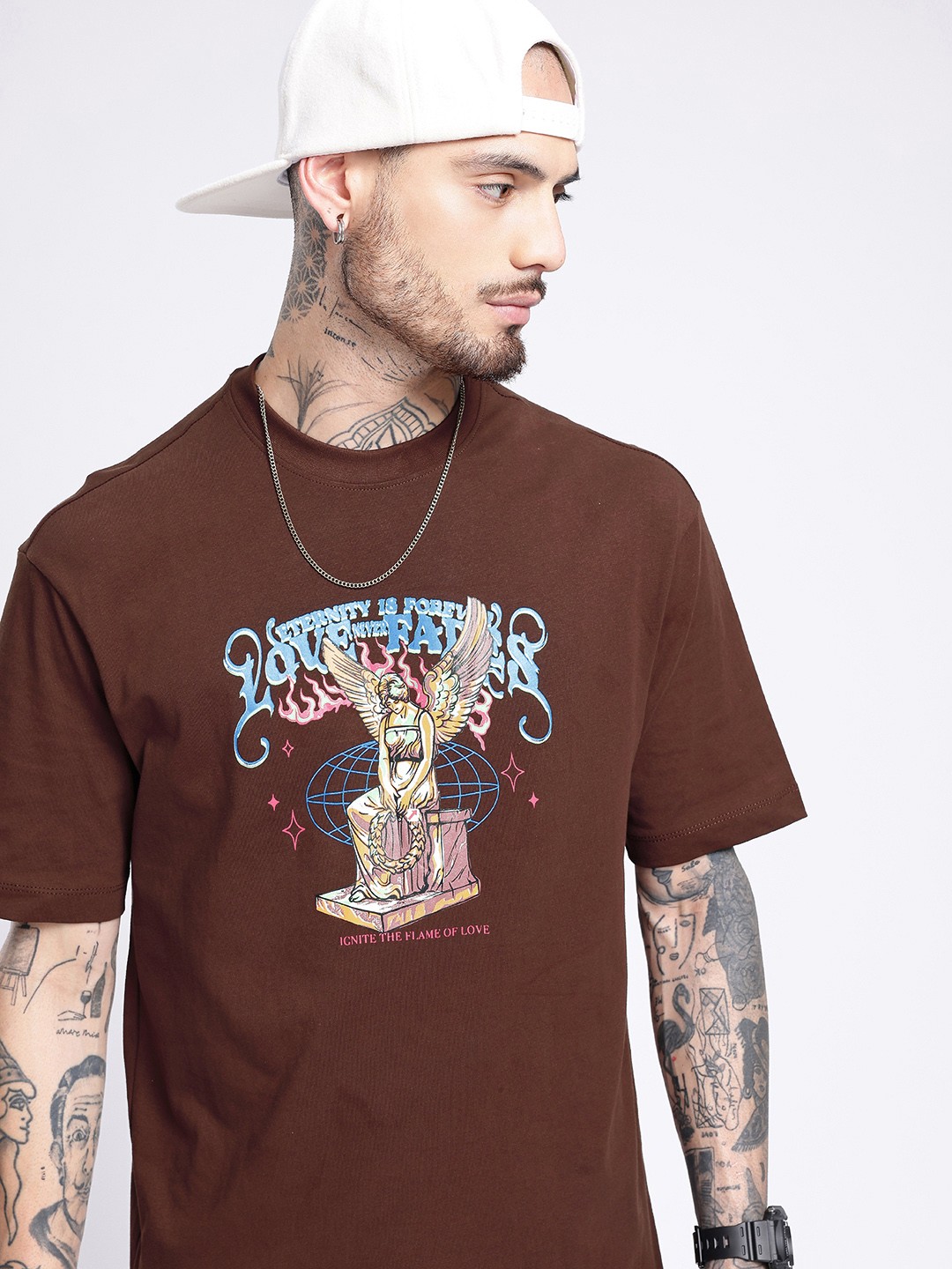 

glitchez Street Touch Graphic Printed Relaxed Fit T-shirt, Coffee brown