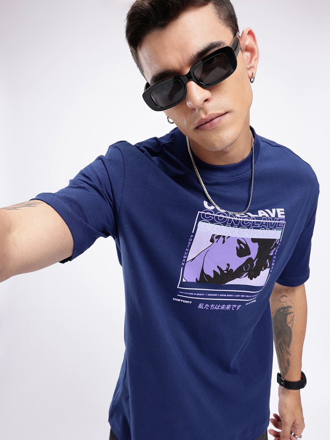 

glitchez Street Savvy Printed Relaxed Fit T-shirt, Navy blue