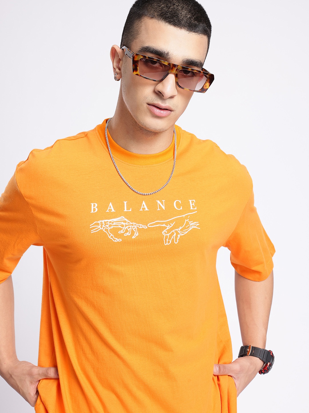 

glitchez Modern Touch Graphic Printed Relaxed Fit T-shirt, Orange