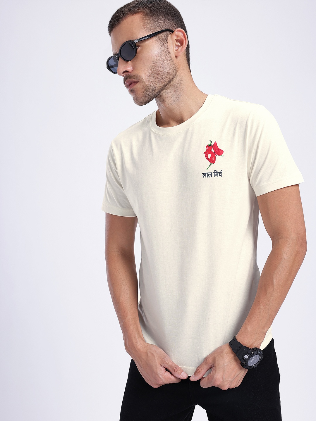 

glitchez Add Some Seasoning Printed Pure Cotton Regular-Fit T-shirt, White