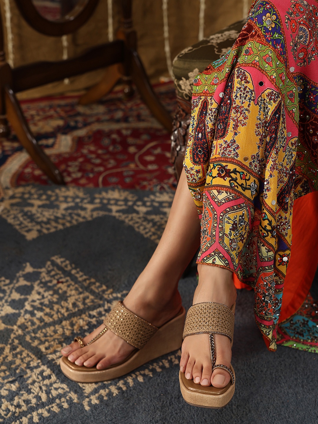 

Inc 5 Embellished Synthetic Wedge Heel Sandals, Gold