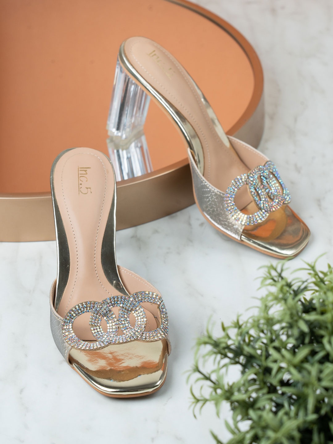 

Inc 5 Women Party Block Mules with Bows, Transparent