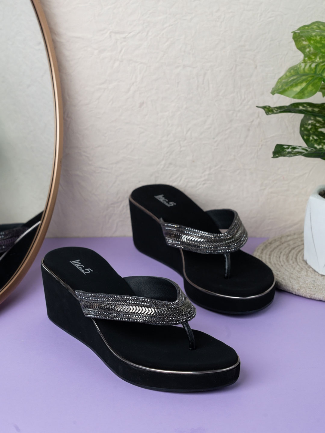 

Inc 5 Women Embellished Wedge Mules, Black
