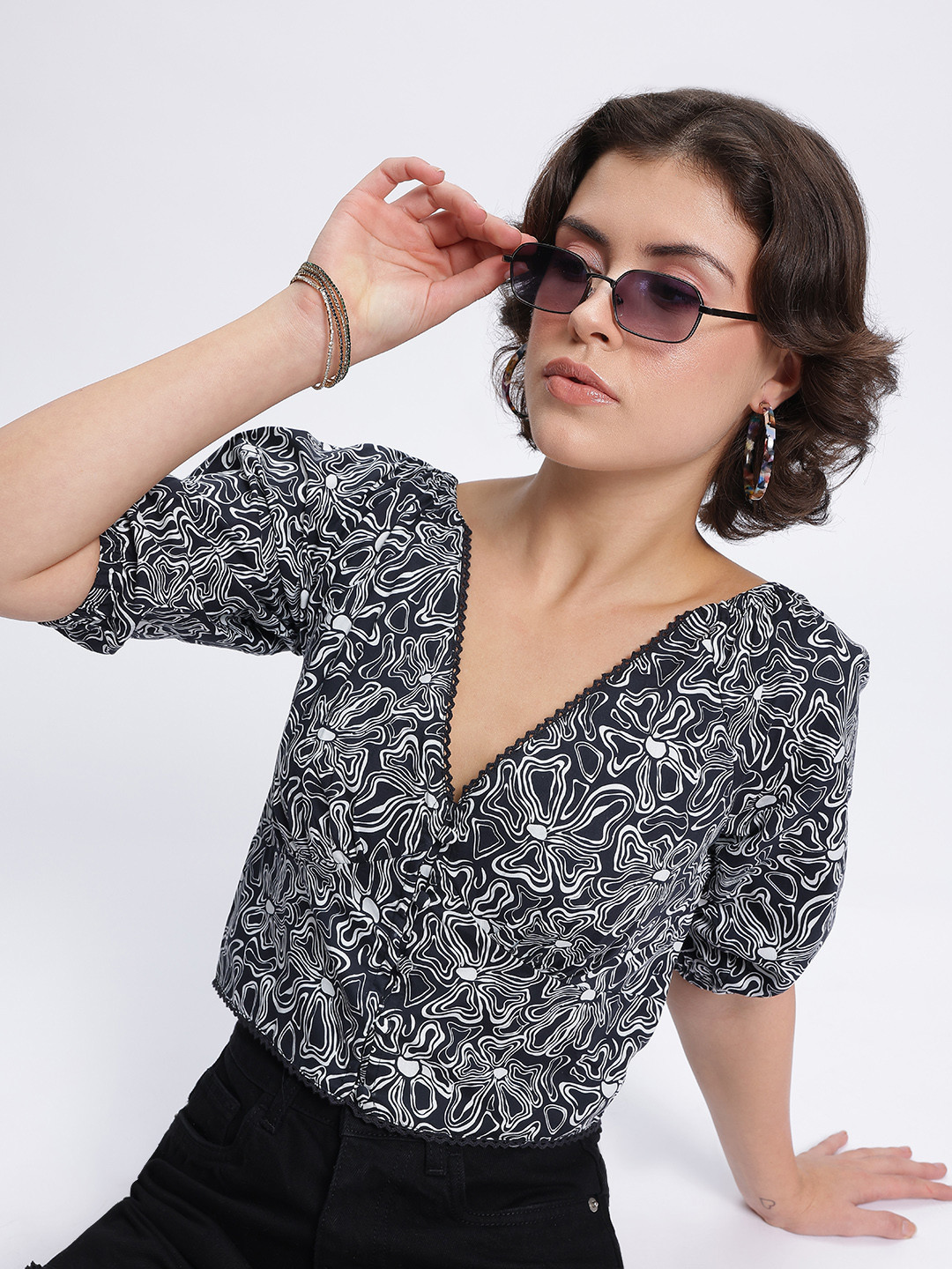 

DressBerry Monochrome Magic Above the Keyboard Shirt-Style Top, Black