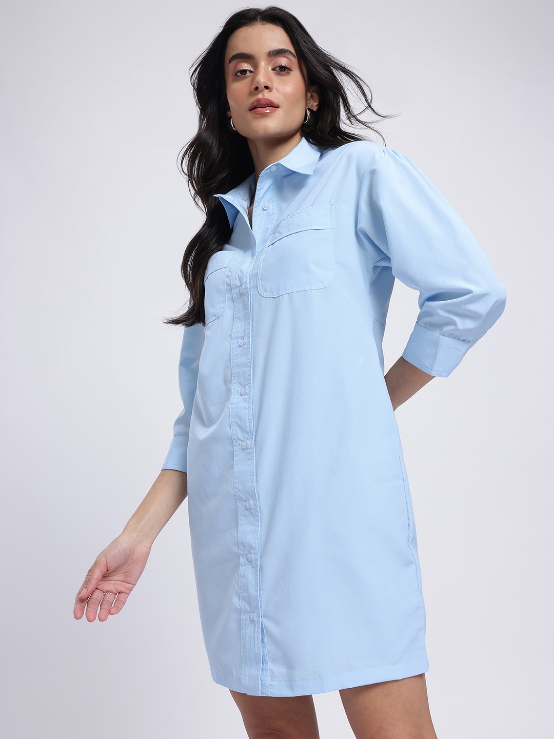

DressBerry Button Up Babe Shirt Dress, Blue