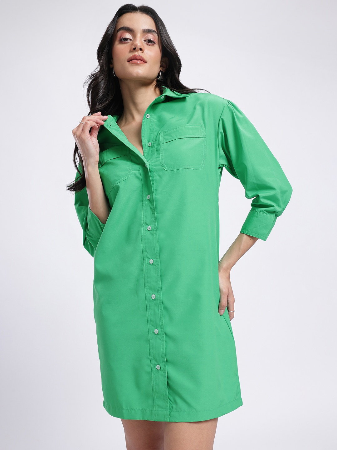 

DressBerry Verdant Vogue Shirt Style Dress, Green