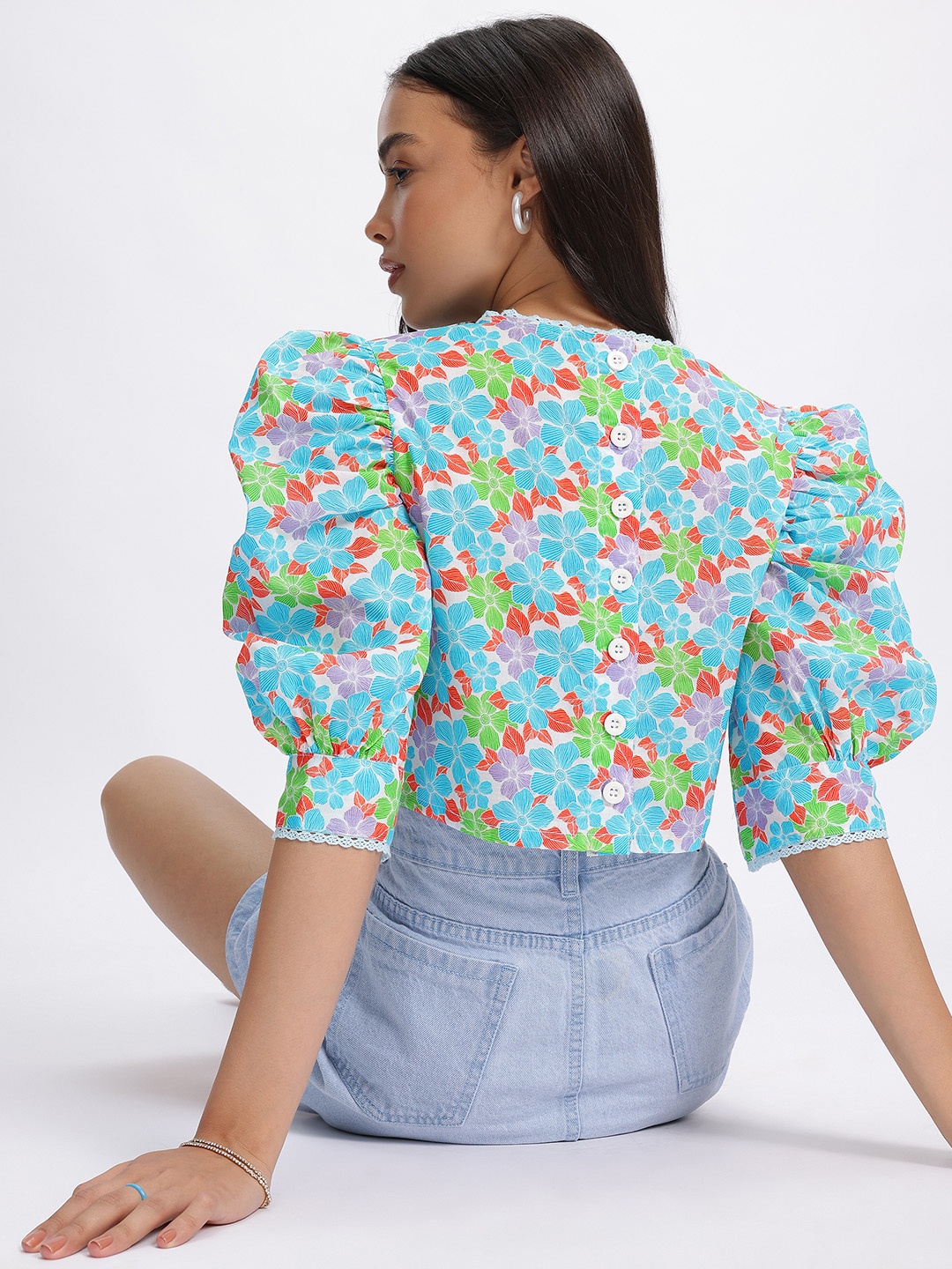 

DressBerry Sketchy Florals Printed Top, Blue