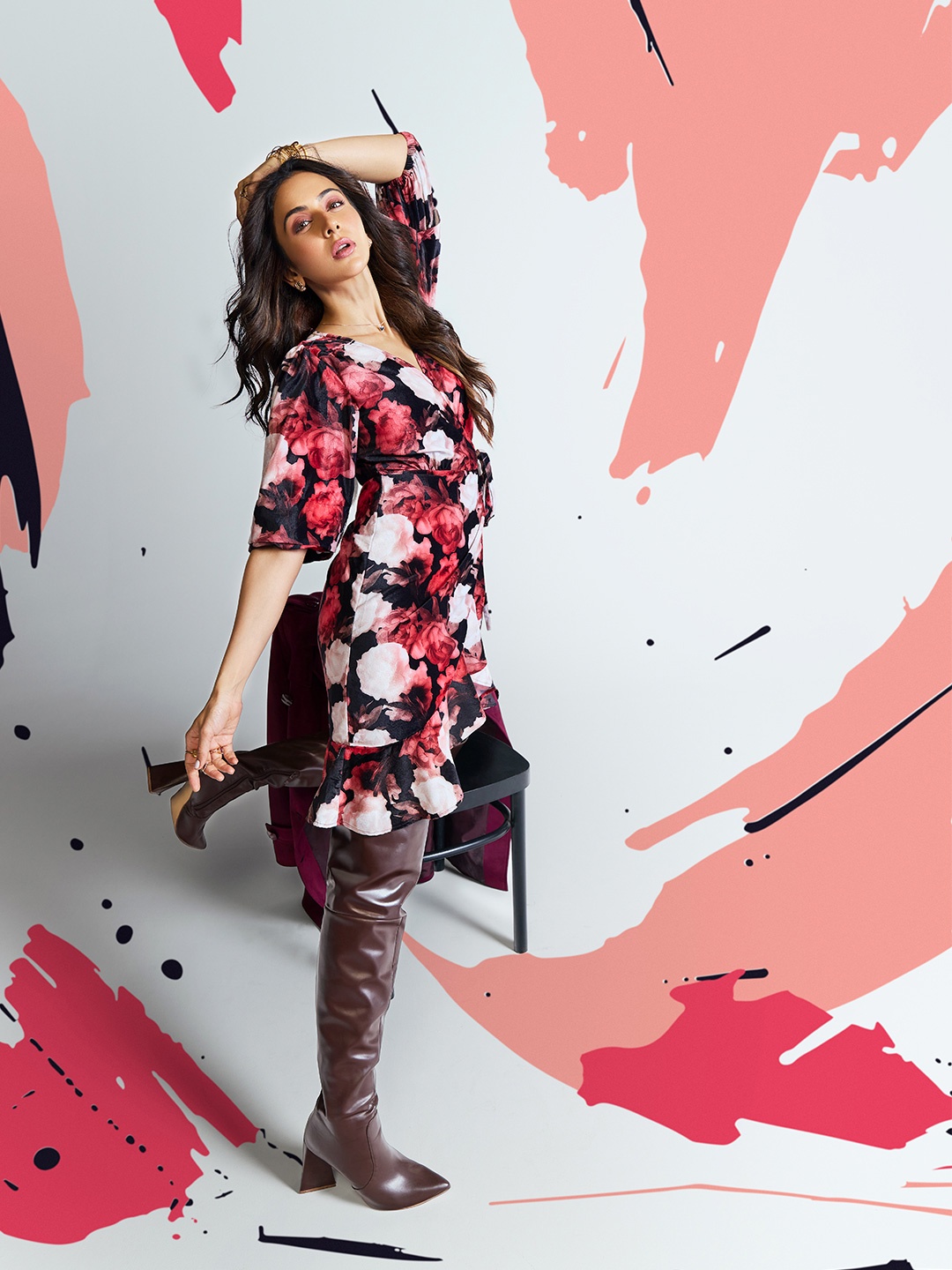 

Crimsoune Club Floral Print Fit & Flare Midi Dress, Red