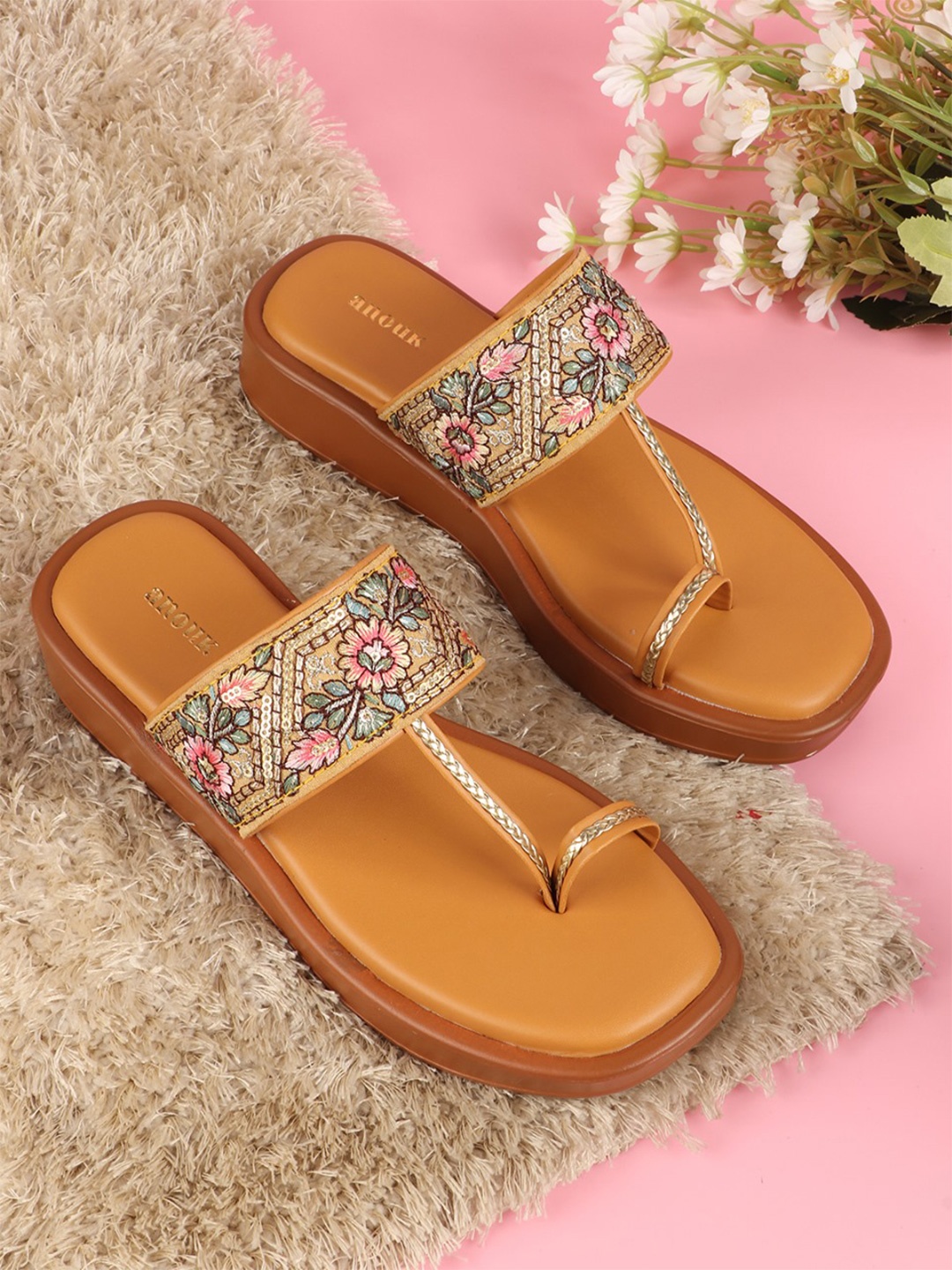 

Anouk Women Embellished Ethnic Open Toe Flats, Mustard