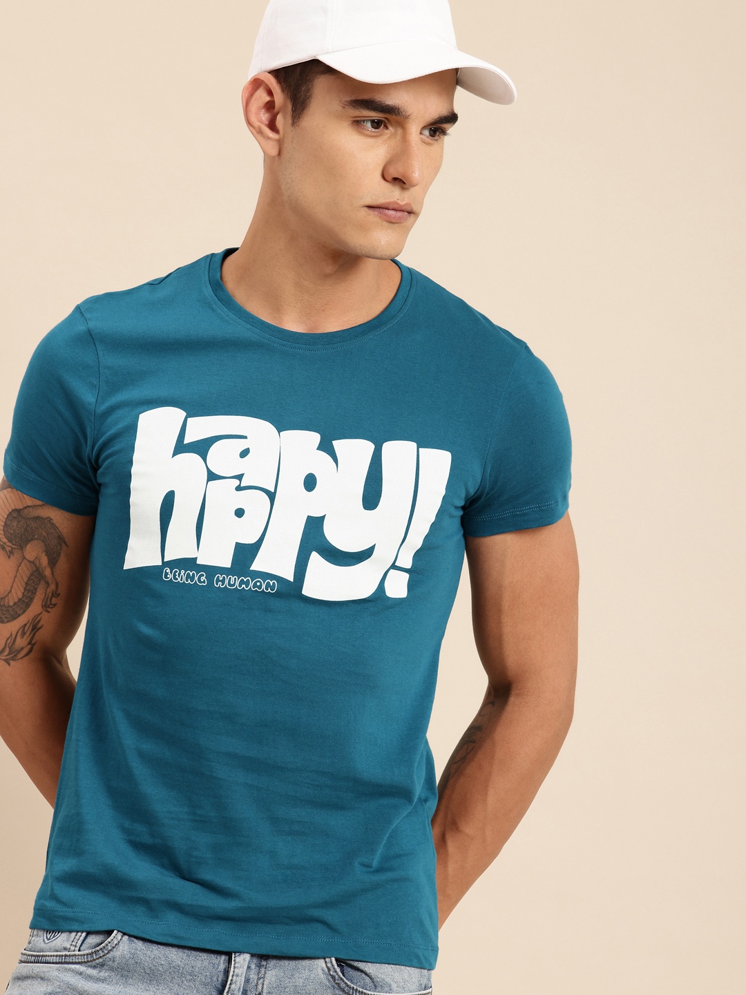 

Being Human Pure Cotton Typography Printed T-shirt, Teal