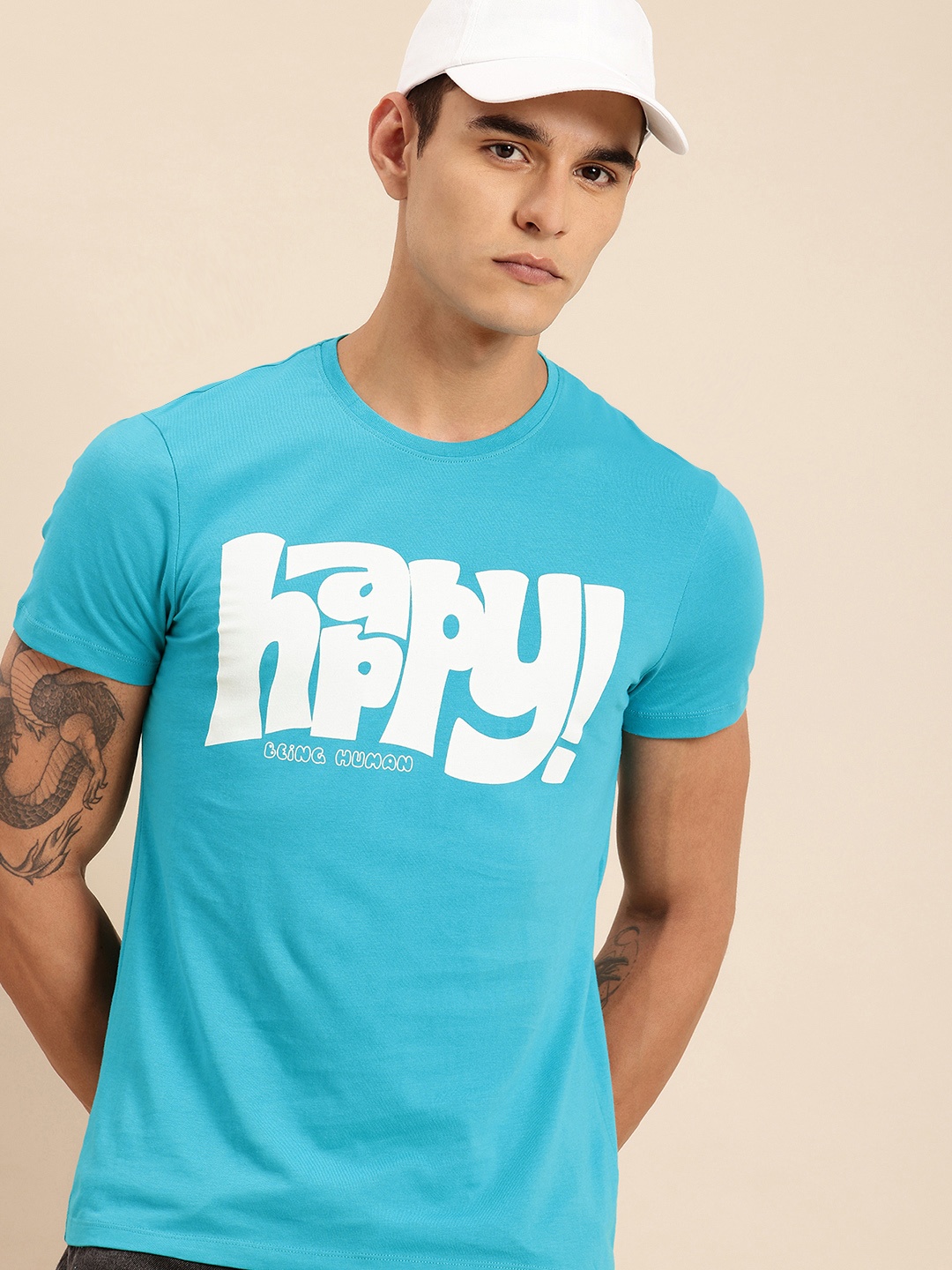 

Being Human Pure Cotton Typography Printed T-shirt, Blue