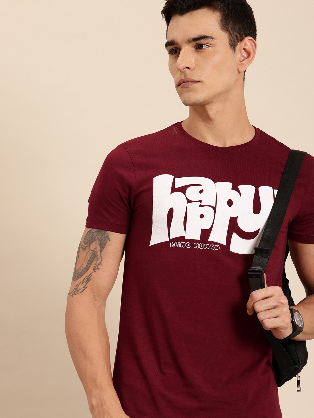 

Being Human Pure Cotton Typography Printed T-shirt, Maroon