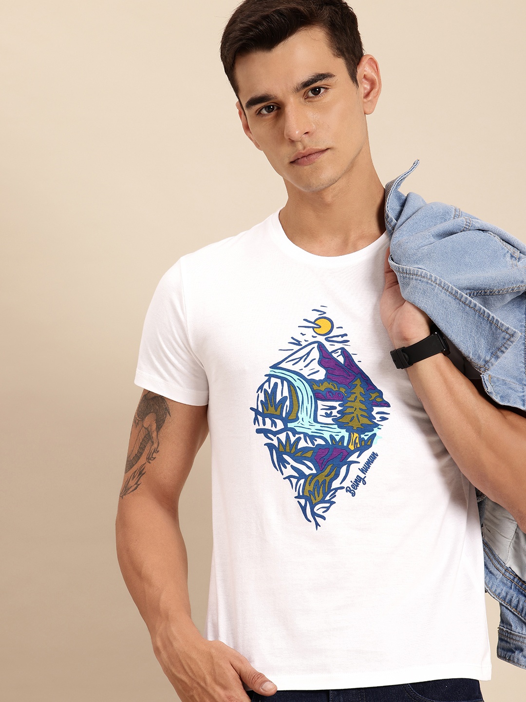 

Being Human Pure Cotton Graphic Printed T-shirt, White