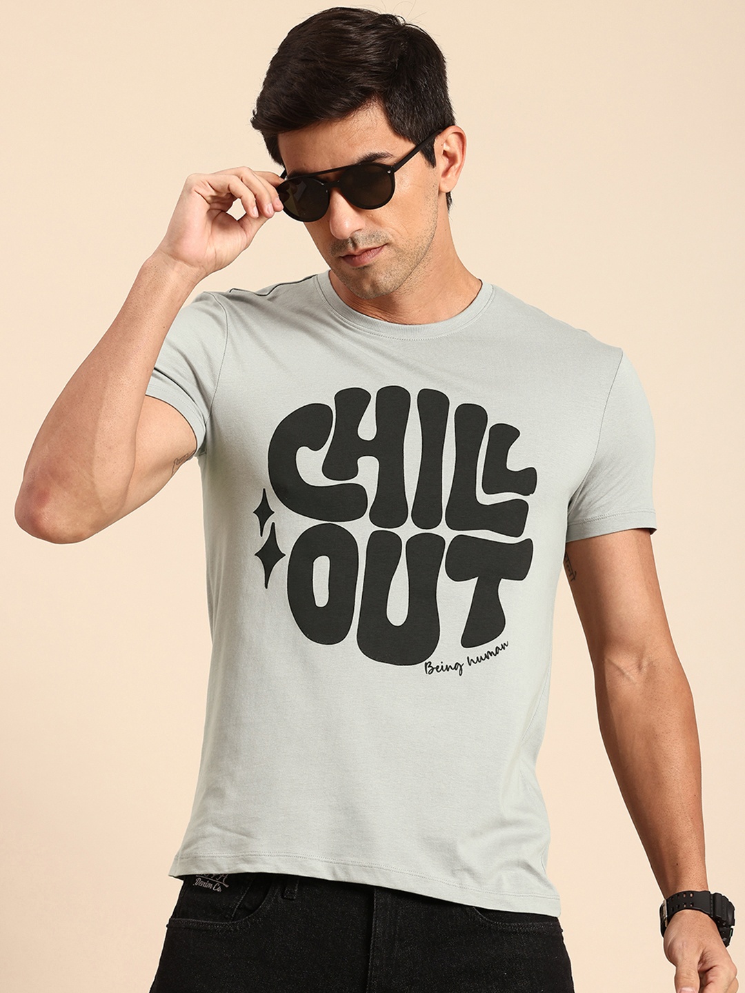 

Being Human Typography Printed Pure Cotton T-shirt, Grey