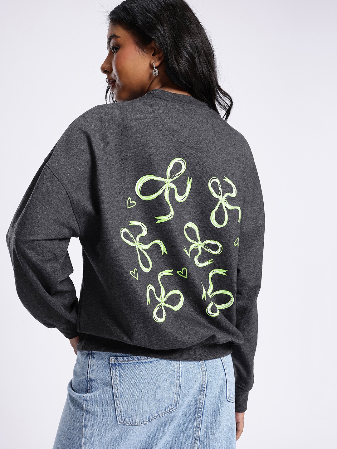

glitchez Street Elegance Printed Cotton Terry Oversized Sweatshirt, Grey