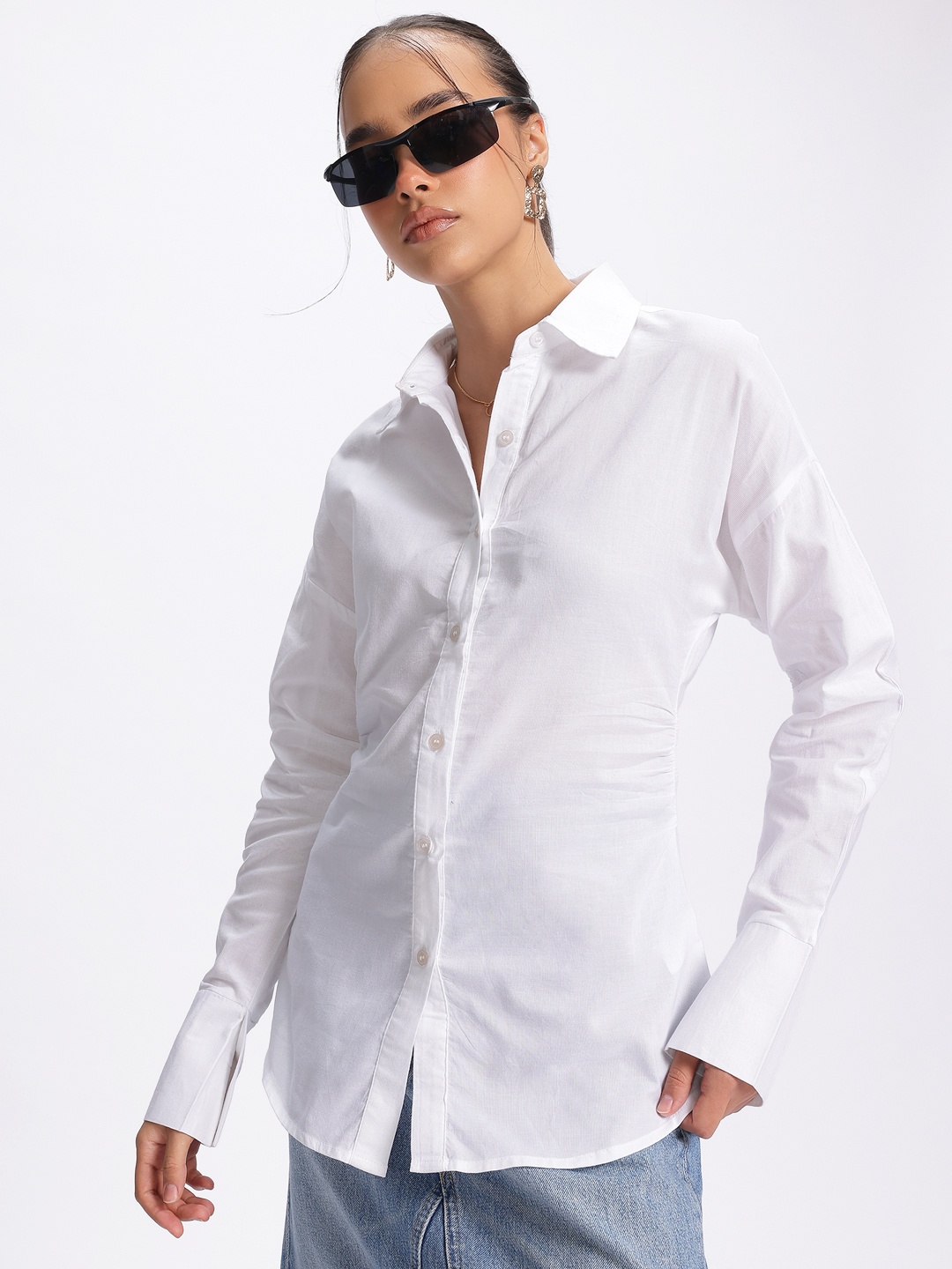 

glitchez Ruched Finesse Shirt, White