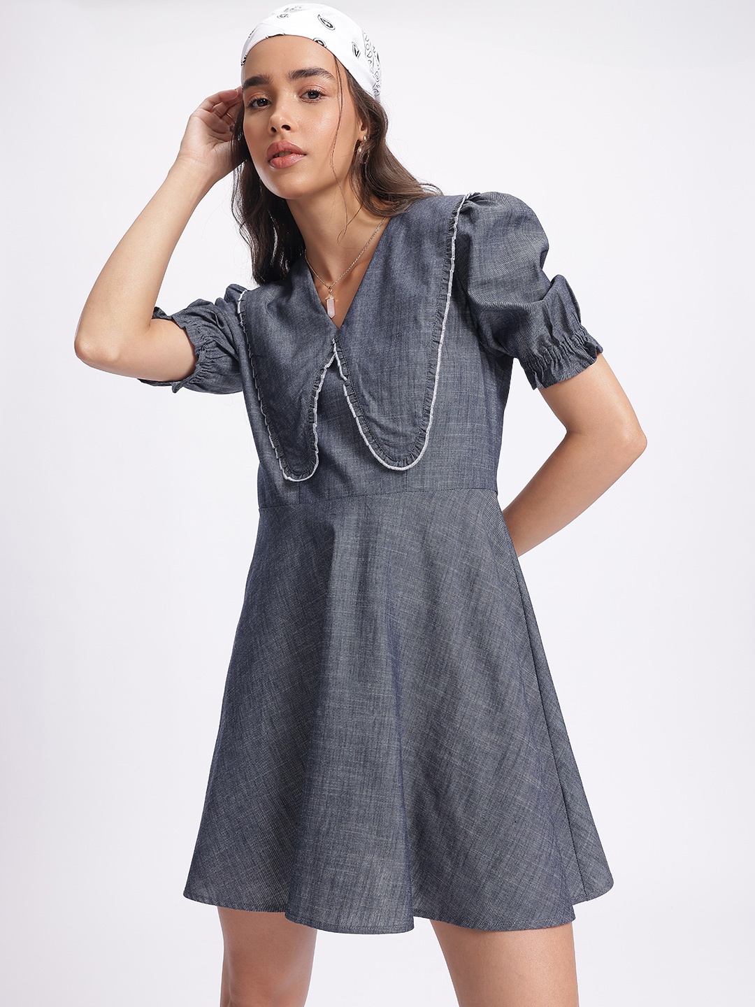 

glitchez Modest Marvel Slub Effect A-Line Mini Dress, Charcoal