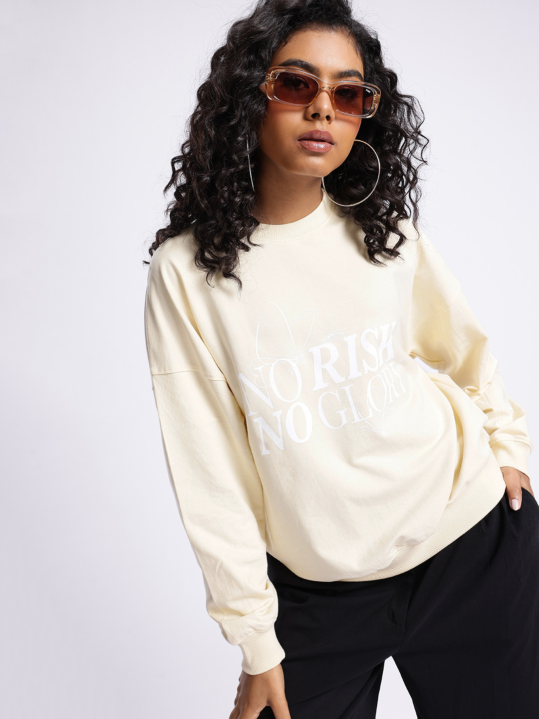 

glitchez Urban Savvy Printed Cotton Terry Oversized Sweatshirt, Cream