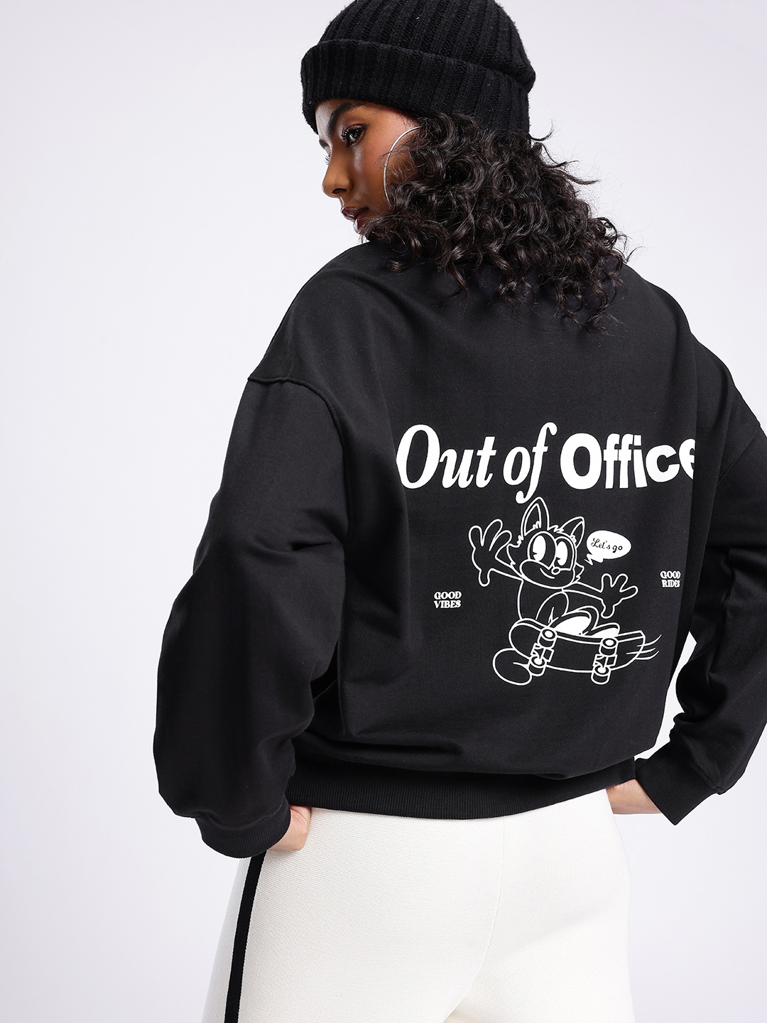 

glitchez Urban Savvy Printed Cotton Terry Oversized Sweatshirt, Black