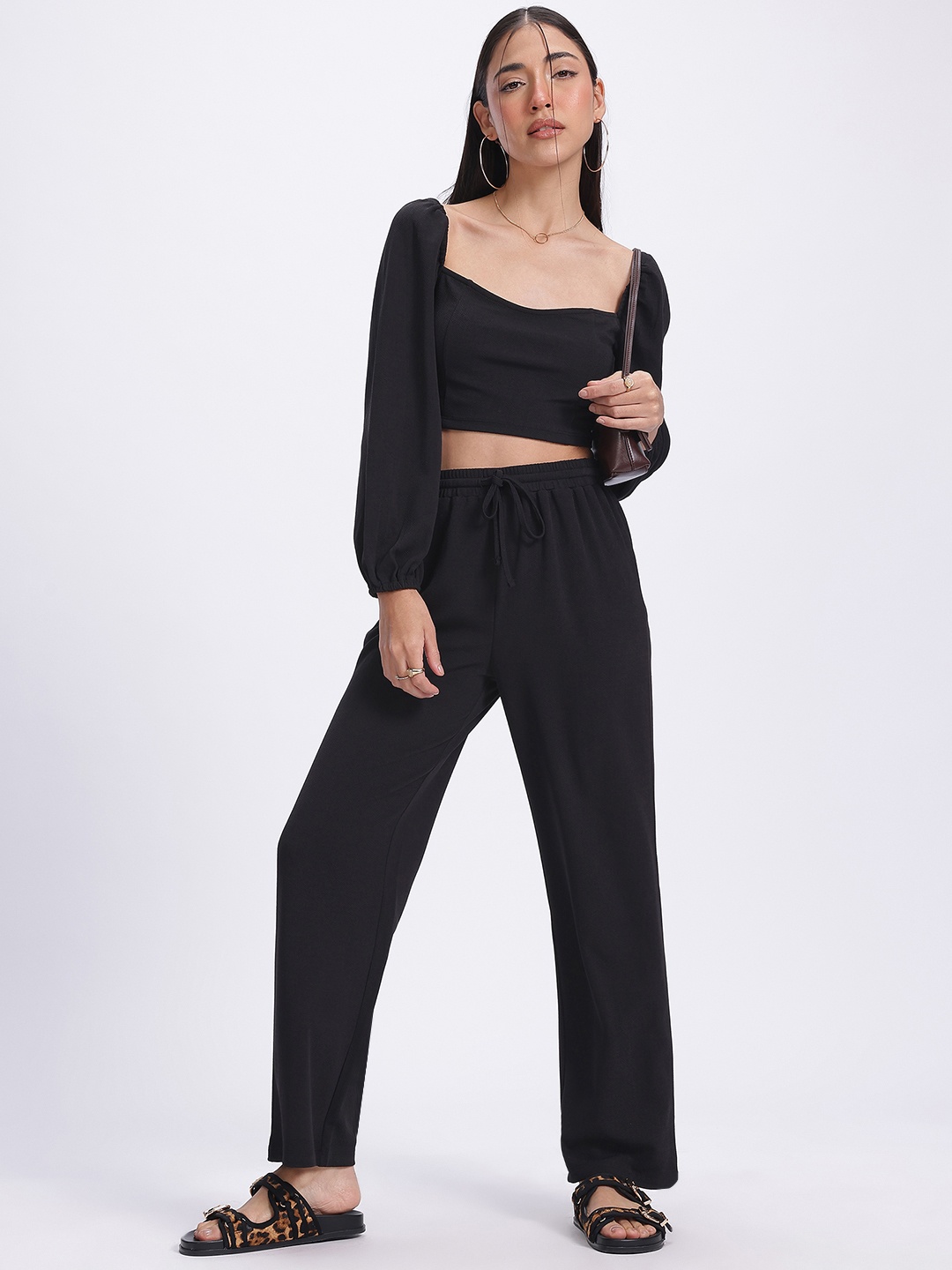 

glitchez Season Staple Smocked Back Textured Co-Ords, Black