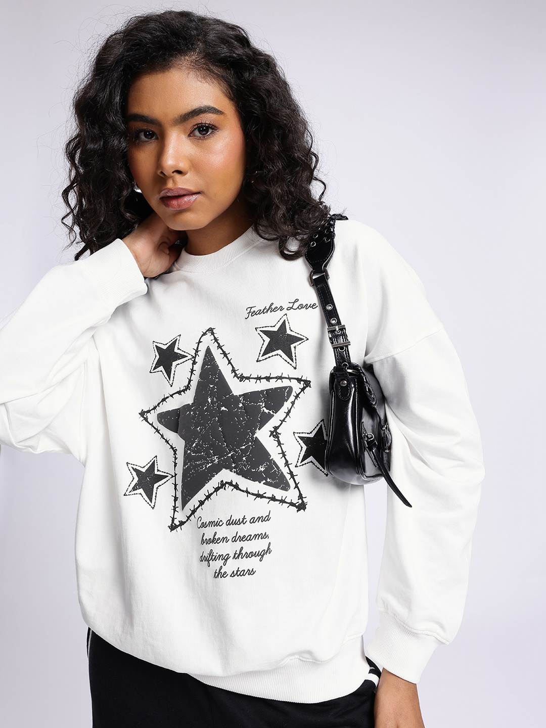 glitchez Street Savvy Printed Cotton Terry Oversized Sweatshirt, White