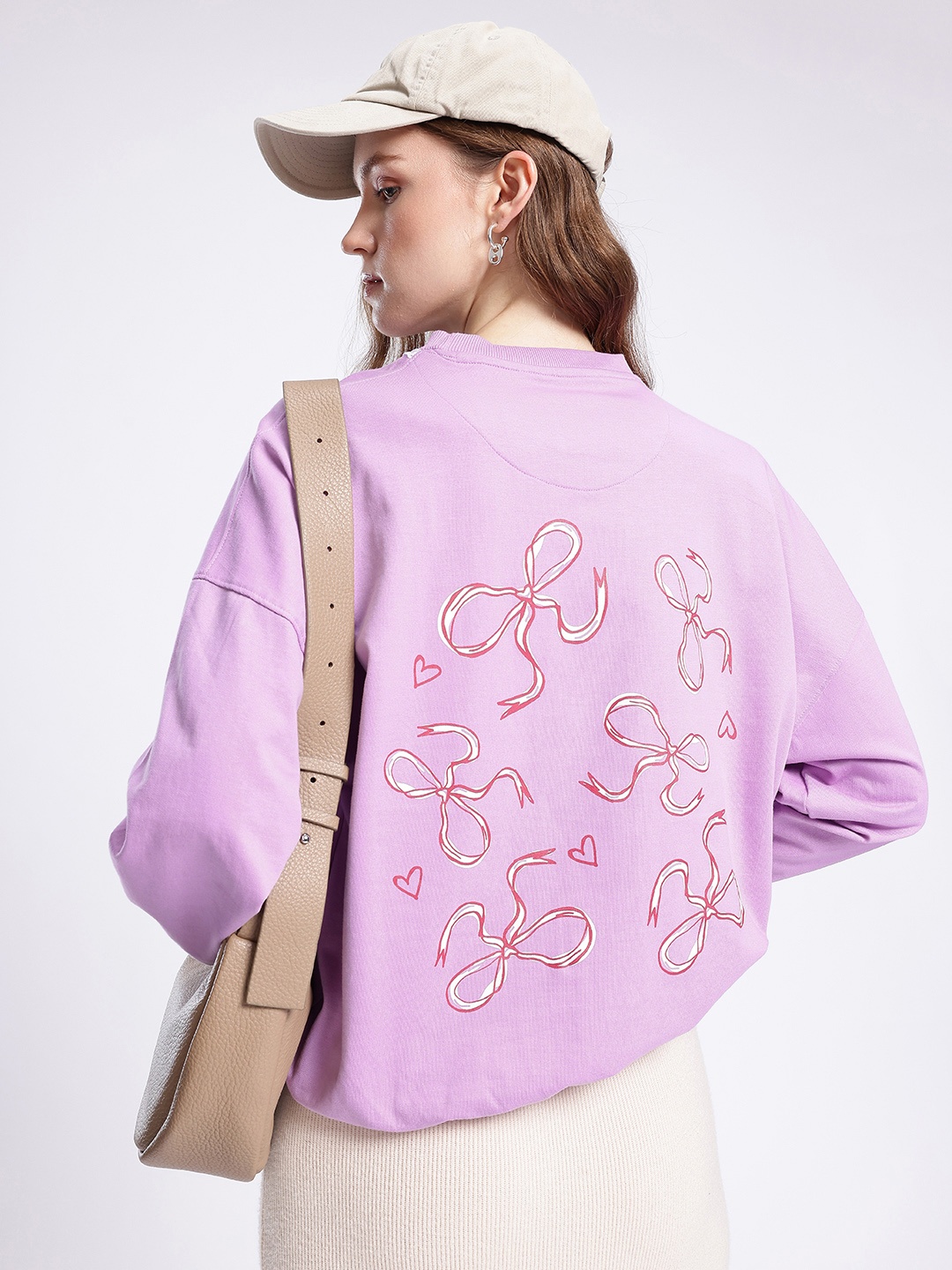 glitchez Street Elegance Printed Cotton Terry Oversized Sweatshirt, Lavender