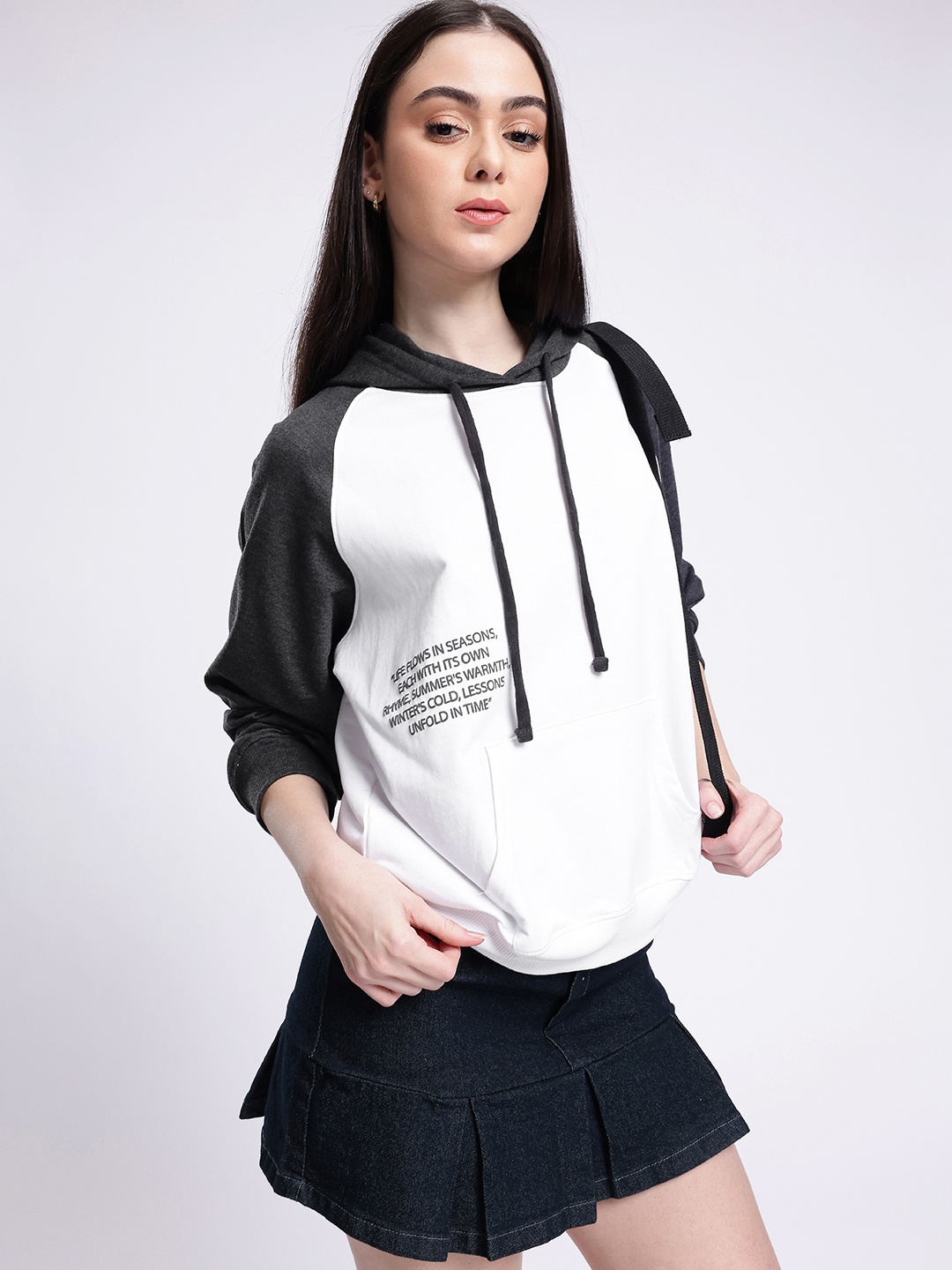

glitchez Downtown Chic Printed Cotton Terry Hooded Sweatshirt, White