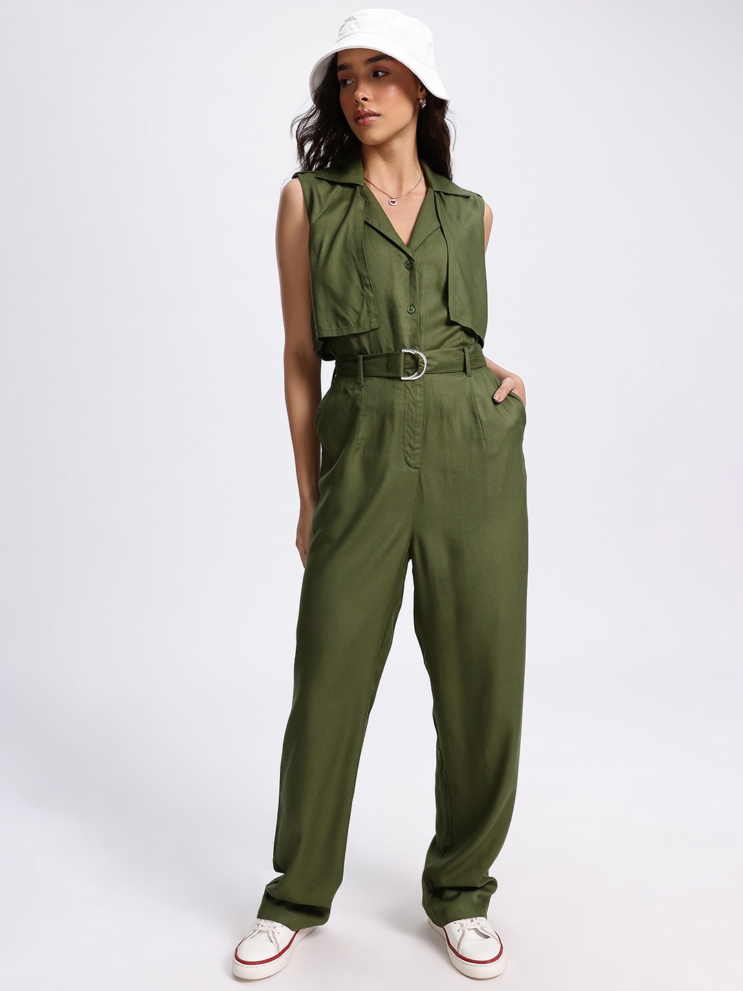 

glitchez Utility Bae Belted Layered Jumpsuit, Olive