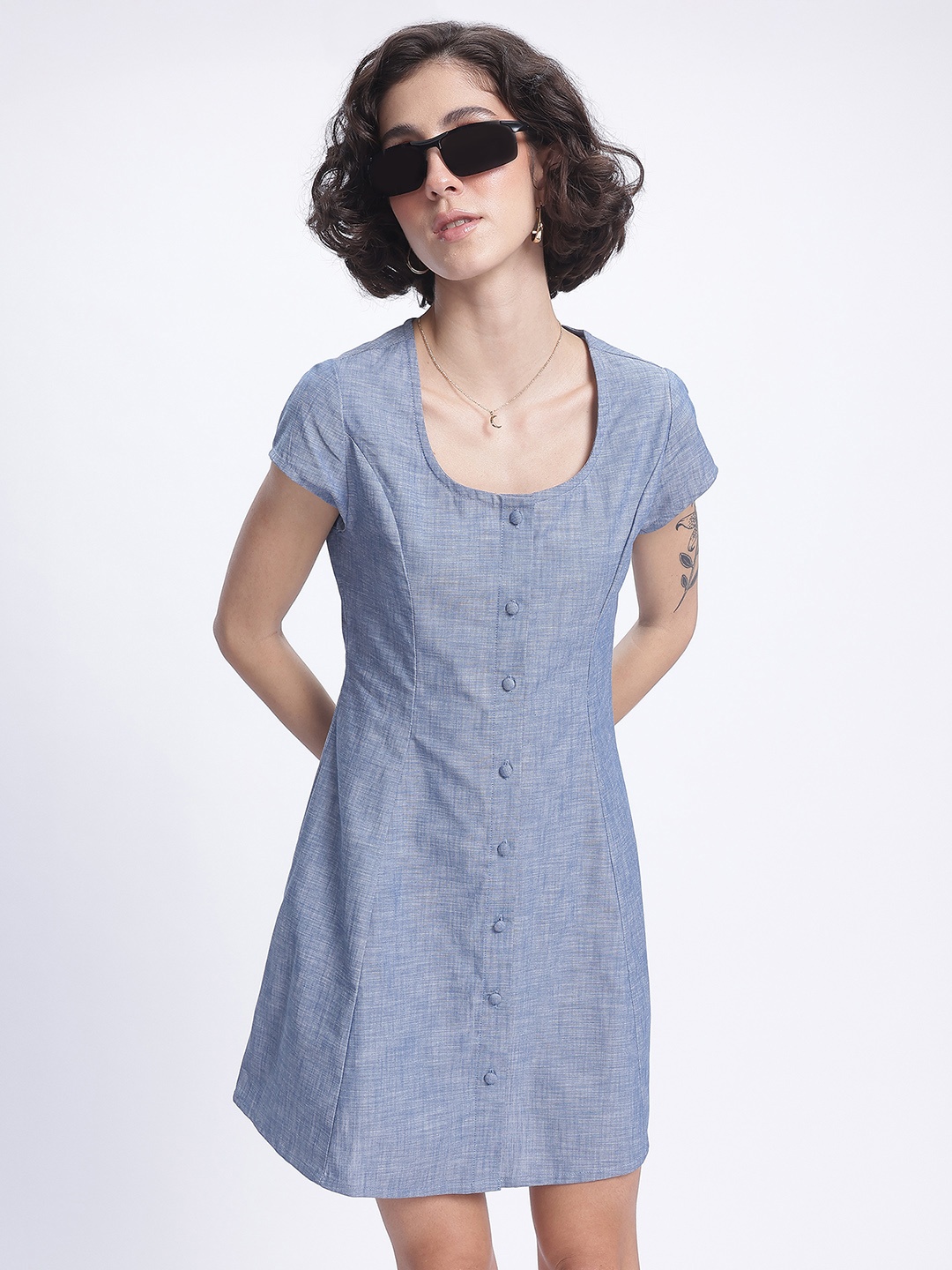 

glitchez Modern Romantic Mini A-Line Dress, Blue