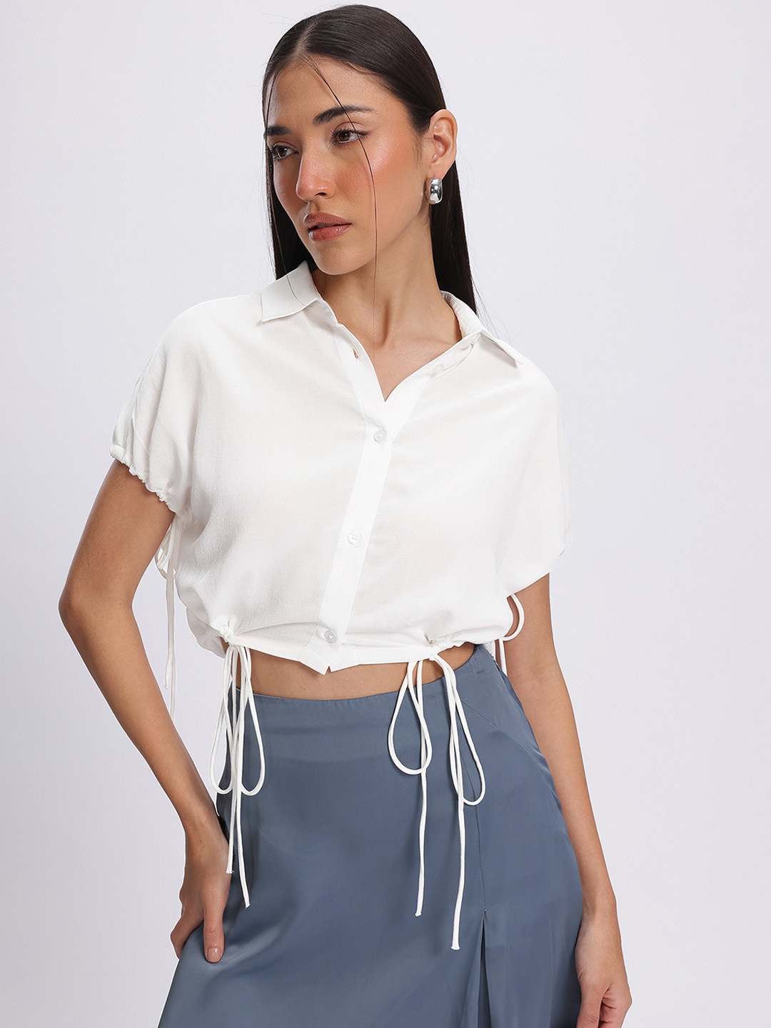 

glitchez Flirty Tie-Ups Extended Sleeve Shirt Style Top, White