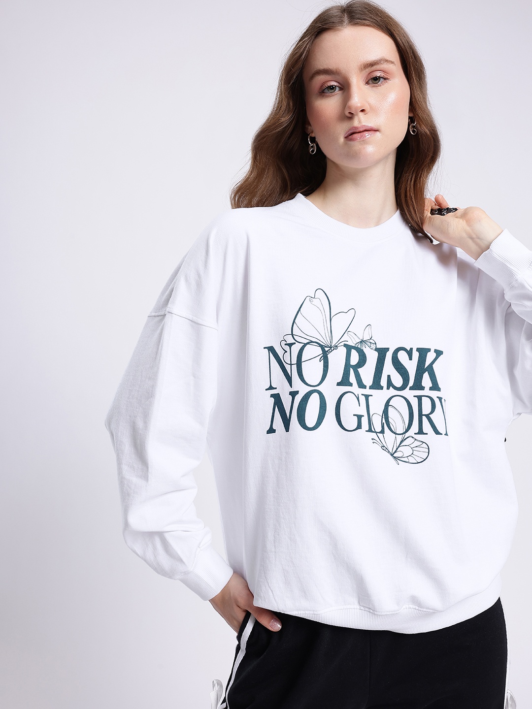 glitchez Urban Savvy Printed Cotton Terry Oversized Sweatshirt, White
