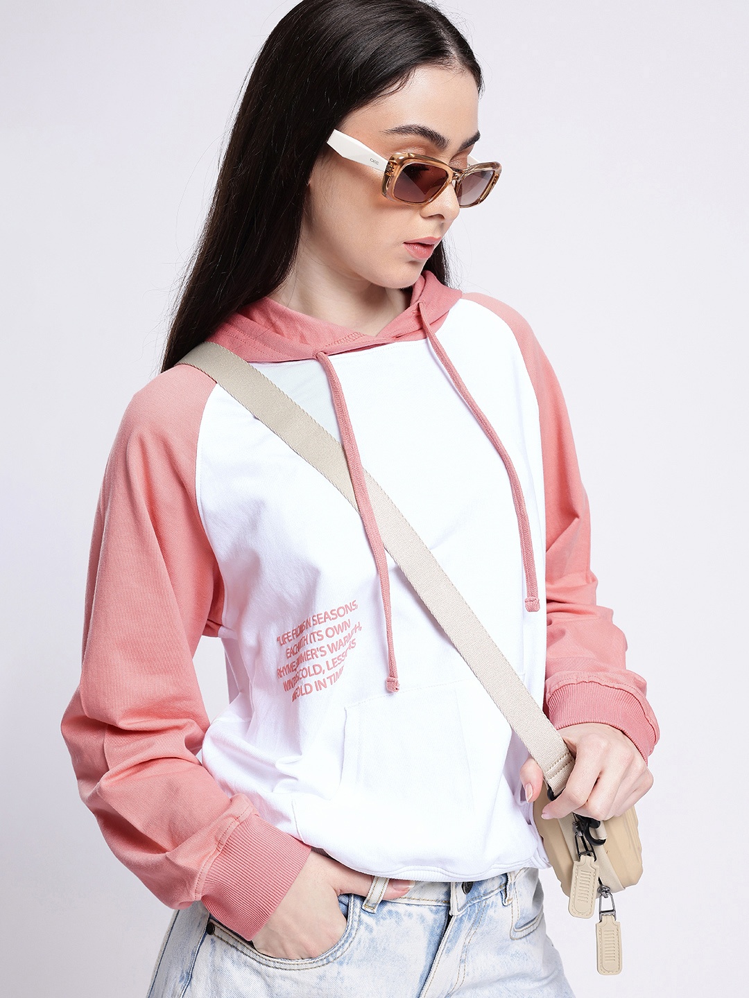 

glitchez Downtown Chic Printed Cotton Terry Hooded Sweatshirt, White