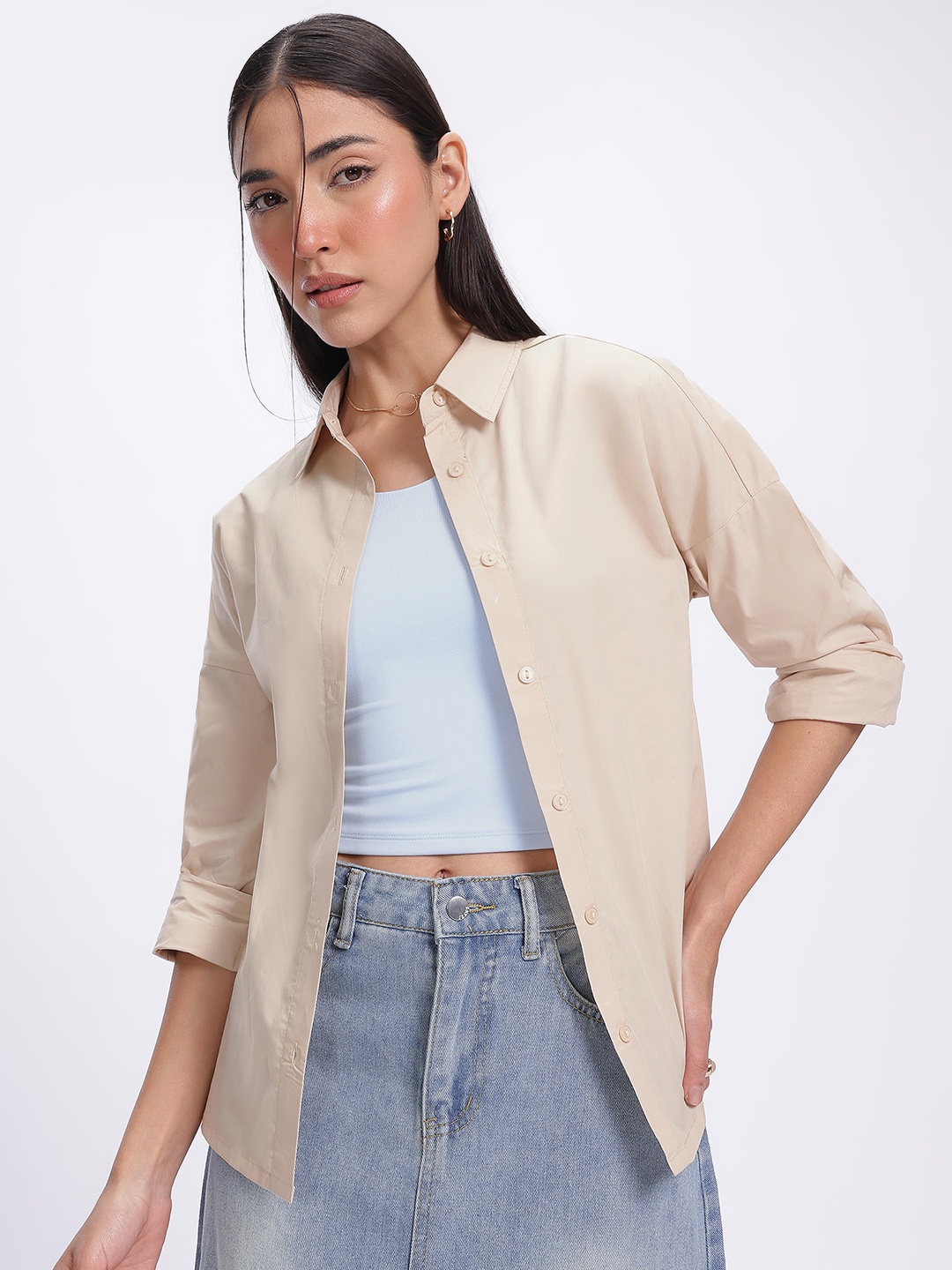 

glitchez Elevated Basics Casual Shirt, Beige