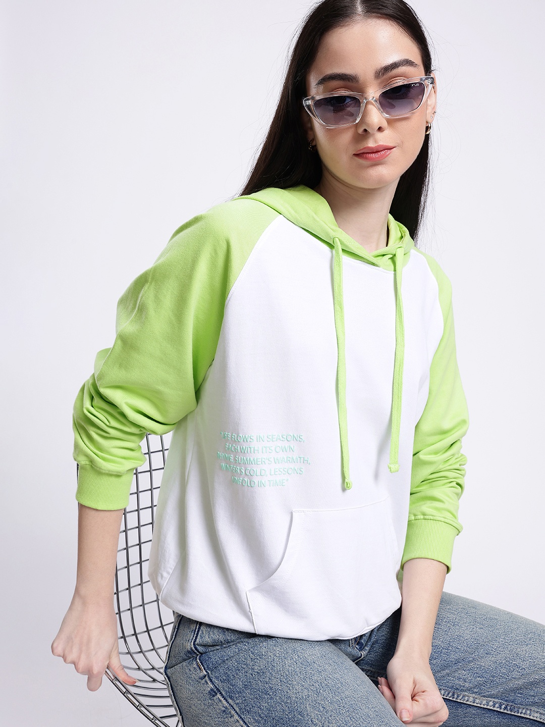 

glitchez Downtown Chic Printed Cotton Terry Hooded Sweatshirt, White
