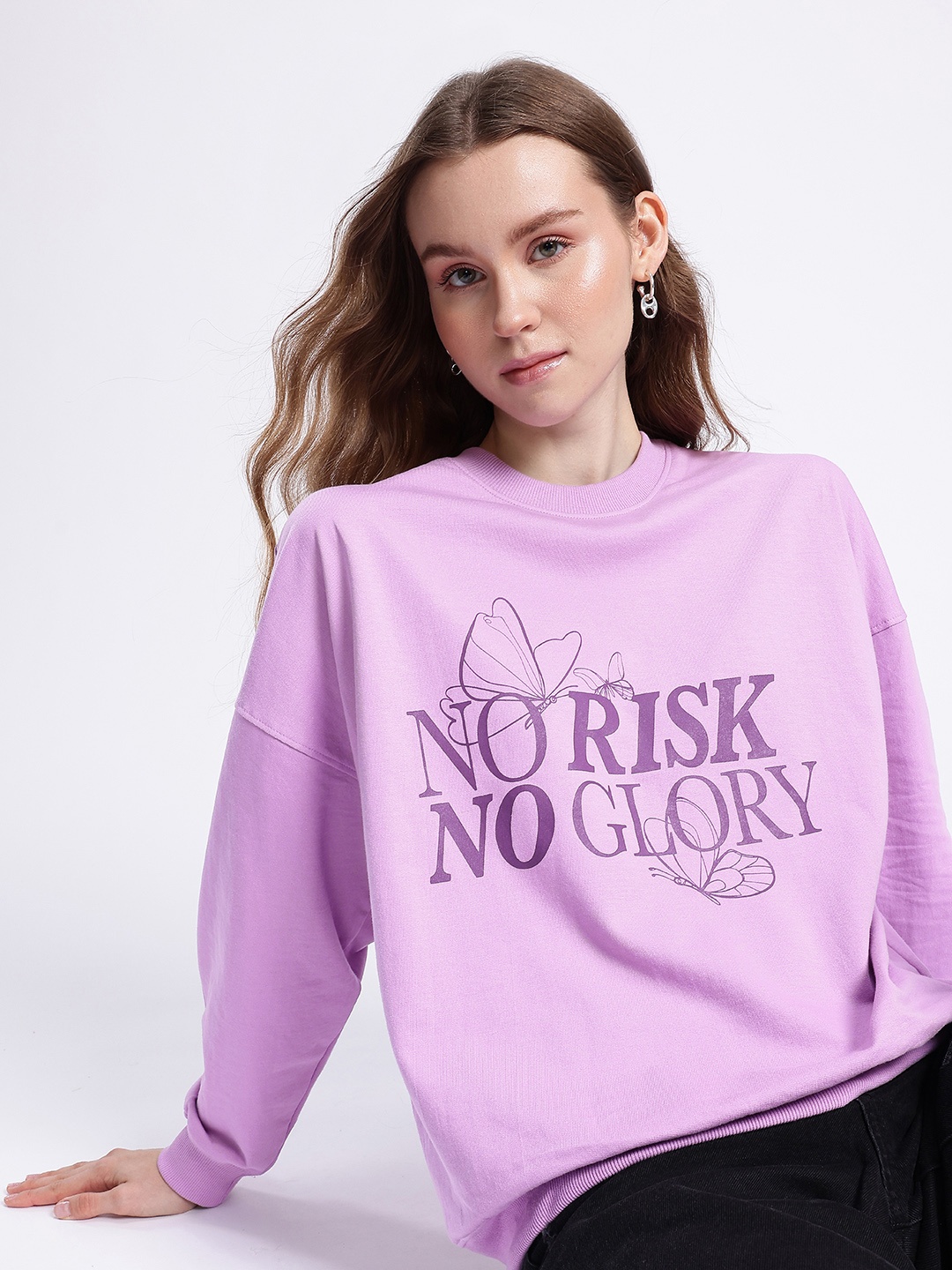 

glitchez Urban Savvy Printed Cotton Terry Oversized Sweatshirt, Lavender