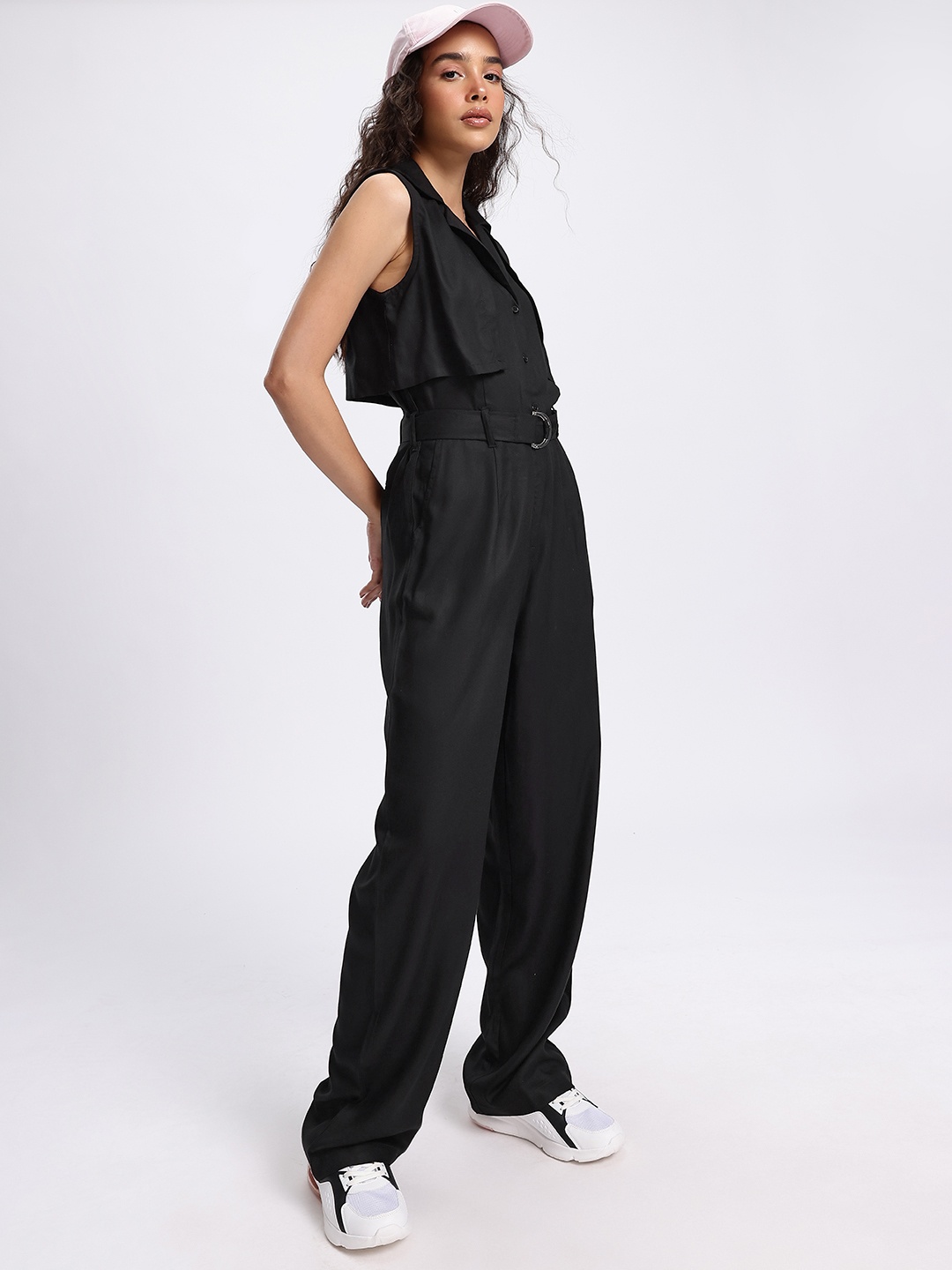 

glitchez One & Done Belted Layered Jumpsuit, Black