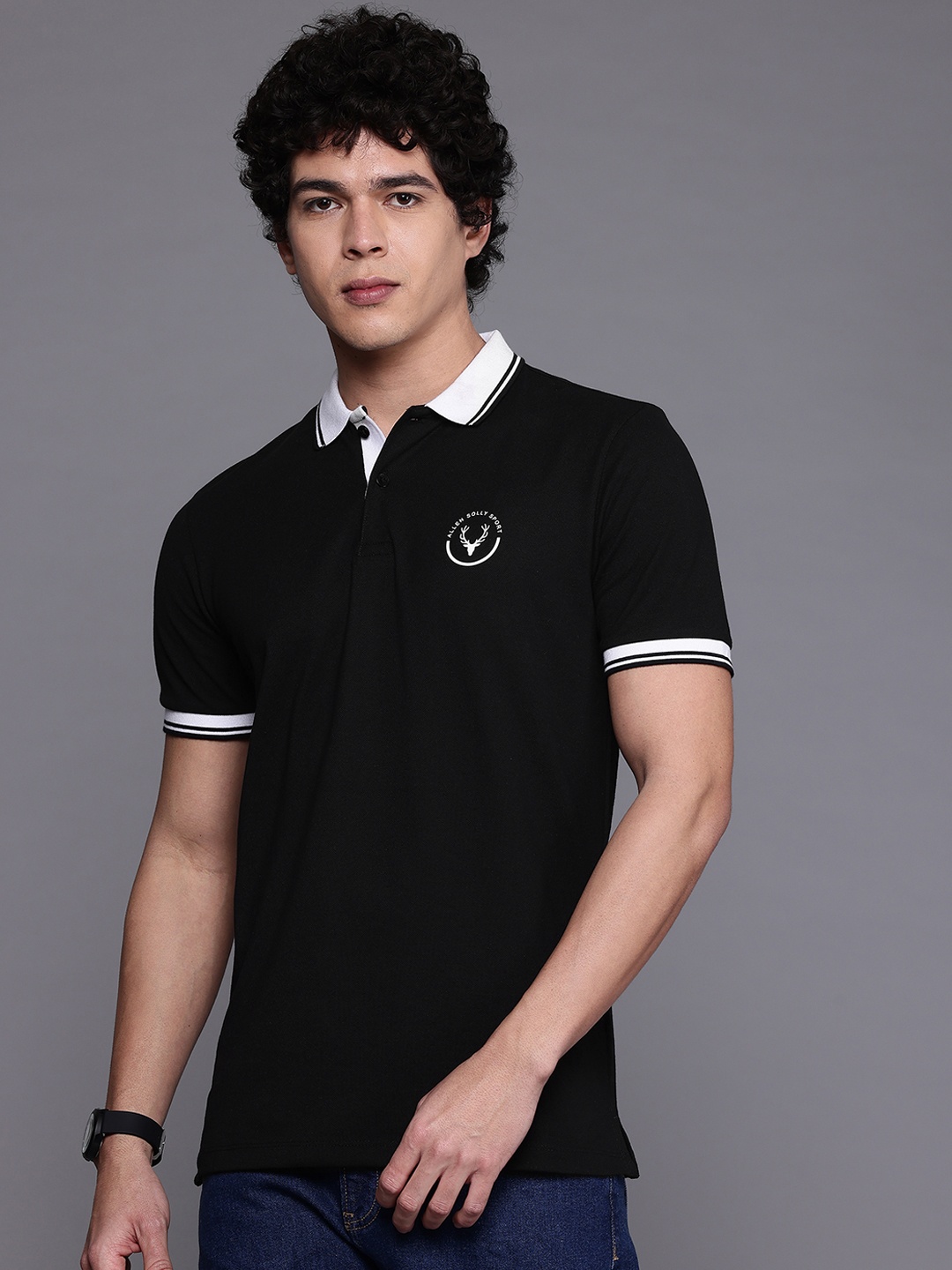 

Allen Solly Solid Polo Collar T-shirt with Contrast Collar, Black