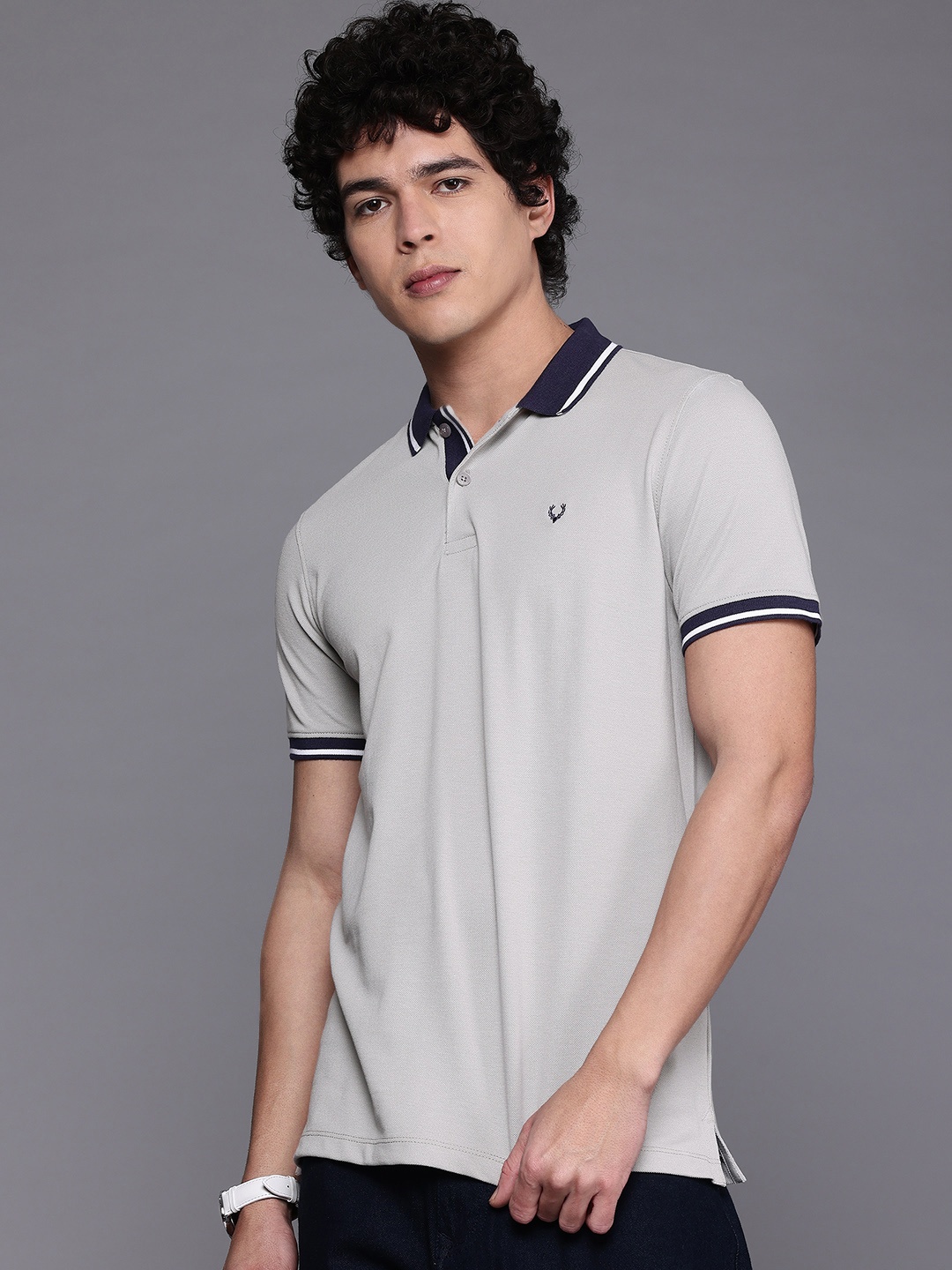 

Allen Solly Solid Polo Collar T-shirt with Contrast Collar, Grey