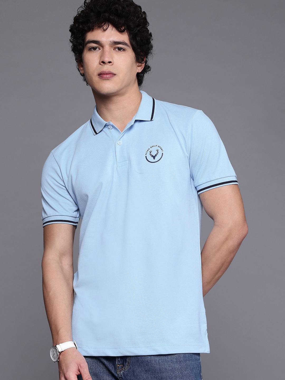 

Allen Solly Solid Polo Collar T-shirt, Blue