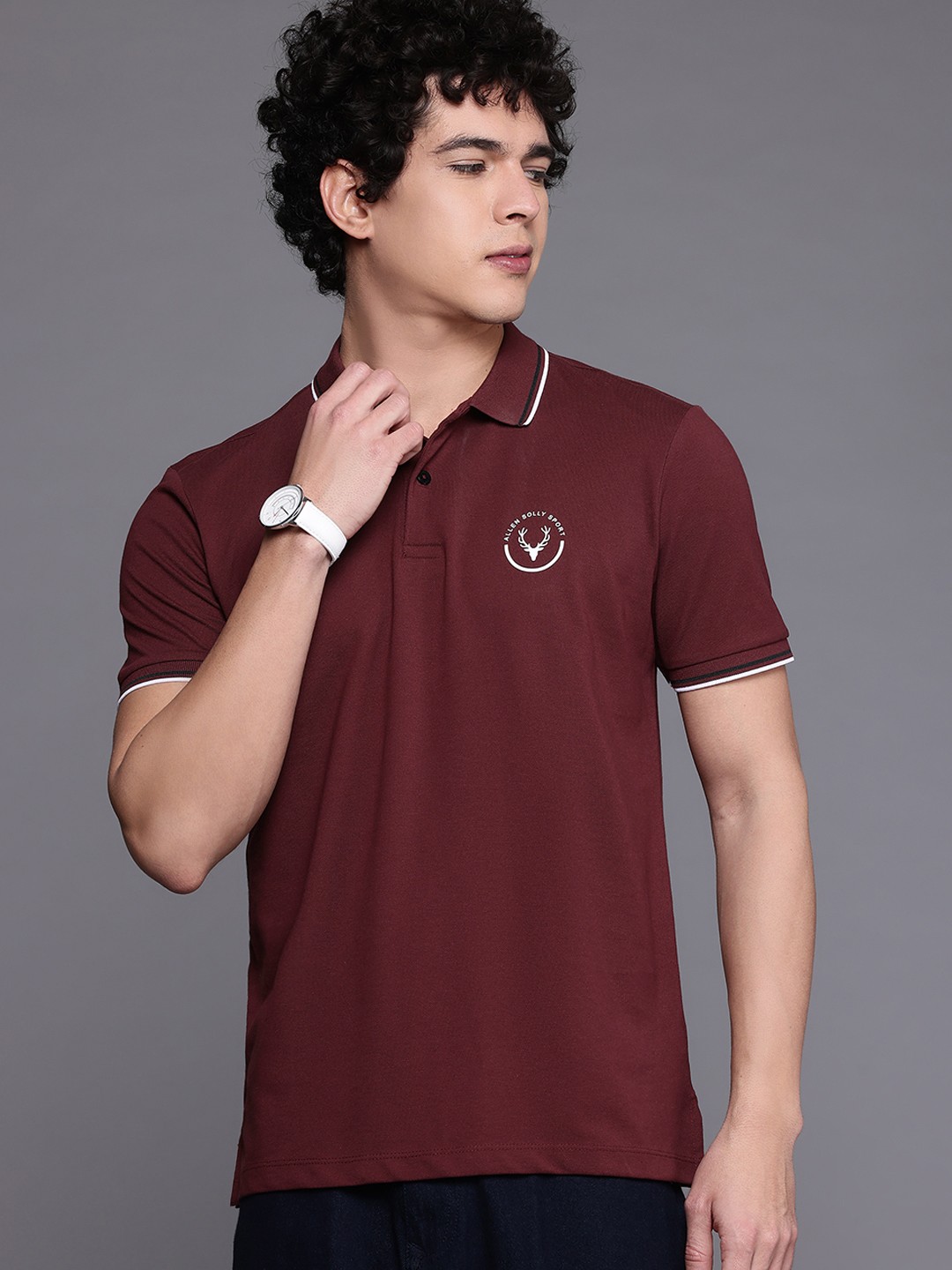 

Allen Solly Solid Polo Collar T-shirt, Burgundy