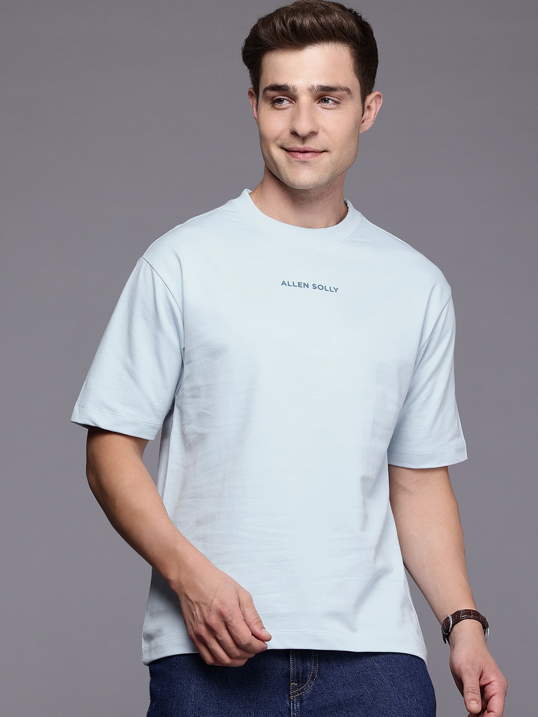 

Allen Solly Pure Cotton Brand Logo Printed Relaxed Fit T-shirt, Blue
