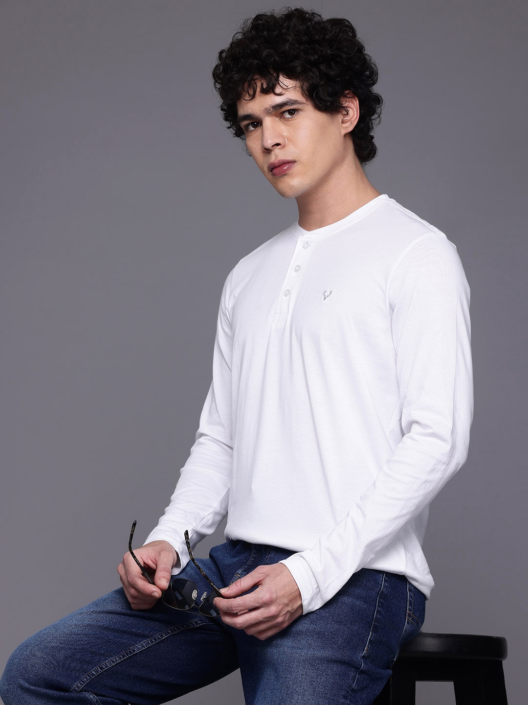 

Allen Solly Pure Cotton Henley Neck T-shirt, White